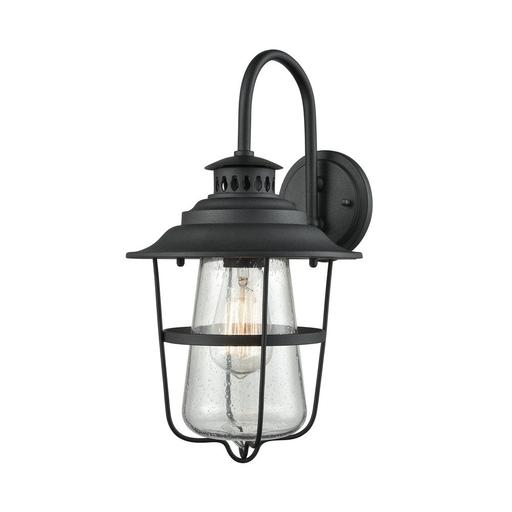 San Mateo Textured Matte Black With Clear Seedy Glass 1 Light Outdoor Wall Sconce