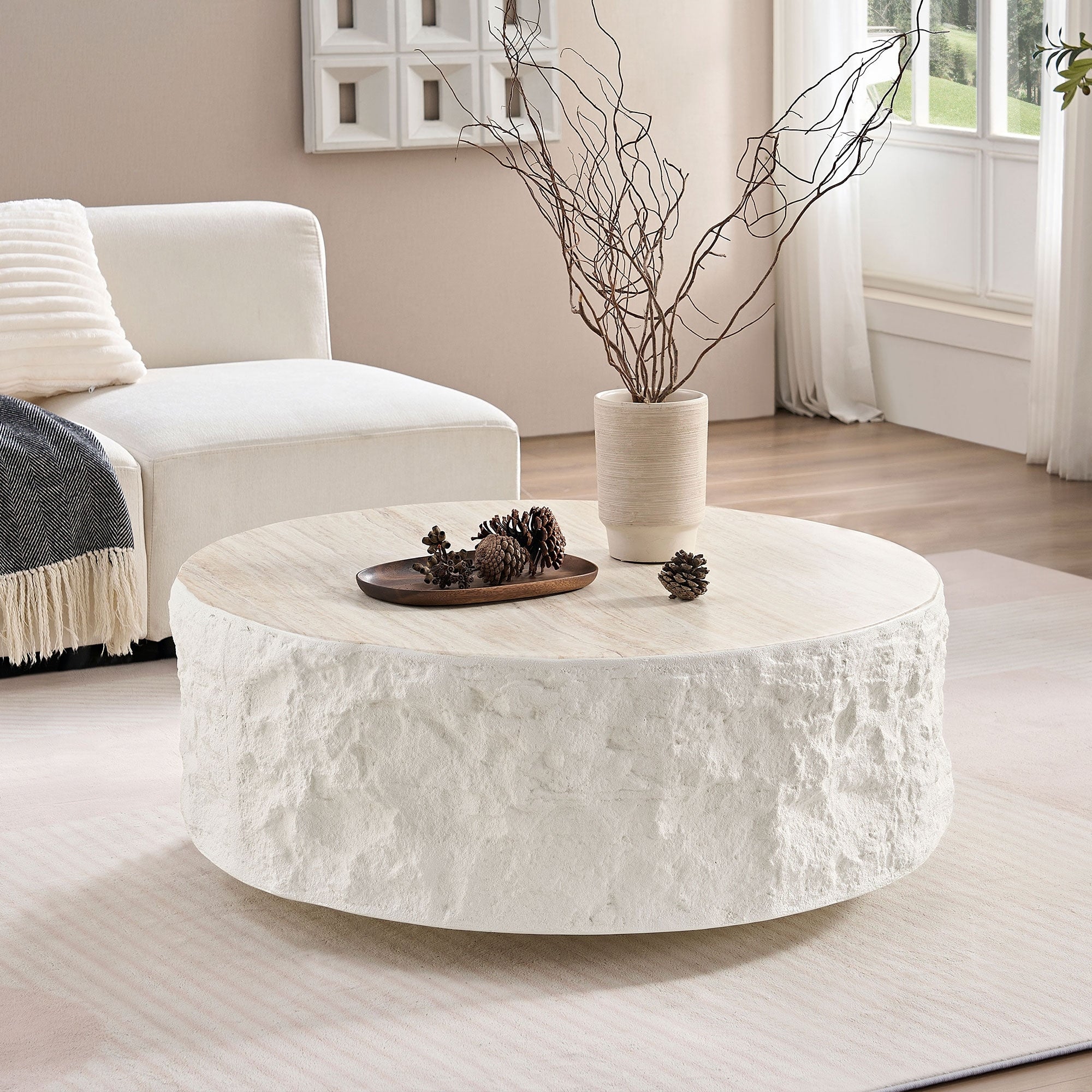 Sandor Round Coffee Table Fiberglass With Imitation Stone Finish By Gdfstudio