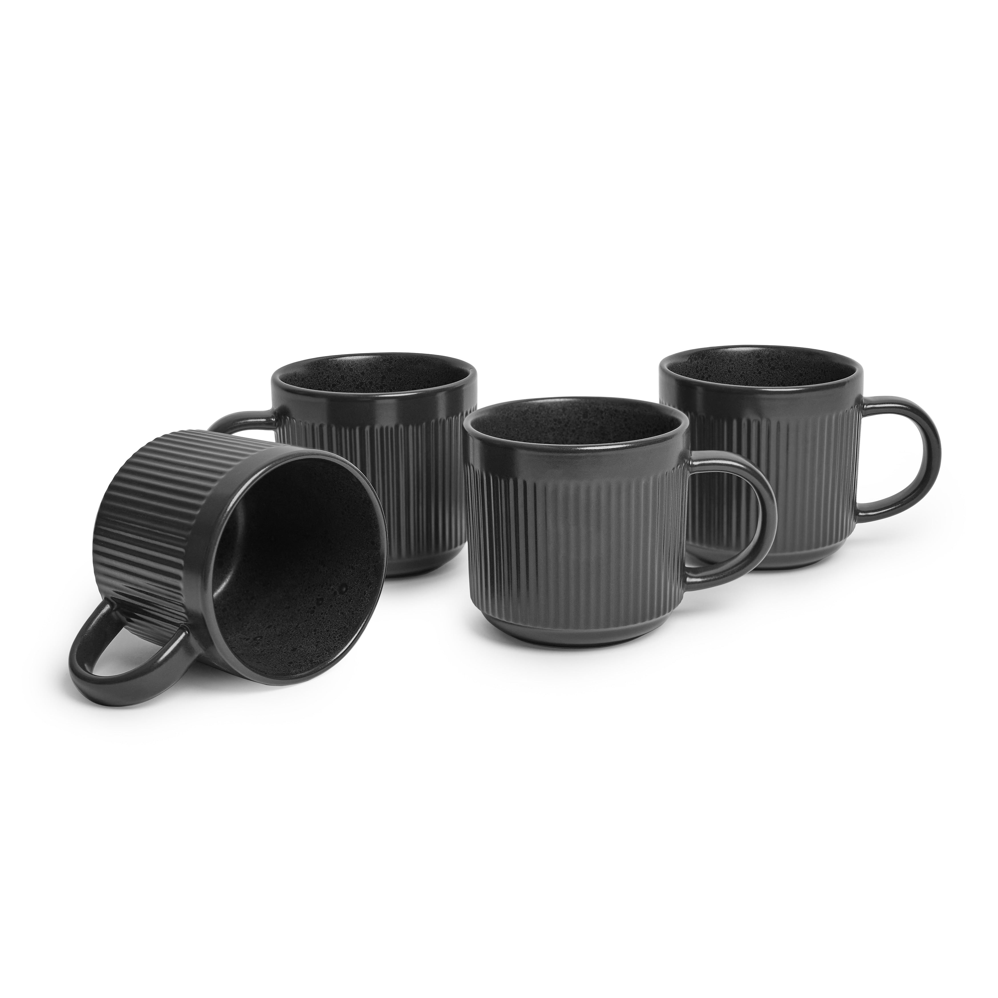 Sango Anderson Black Coffee Mugs Set Of 4 16.5 Oz Ceramic Tea Cups