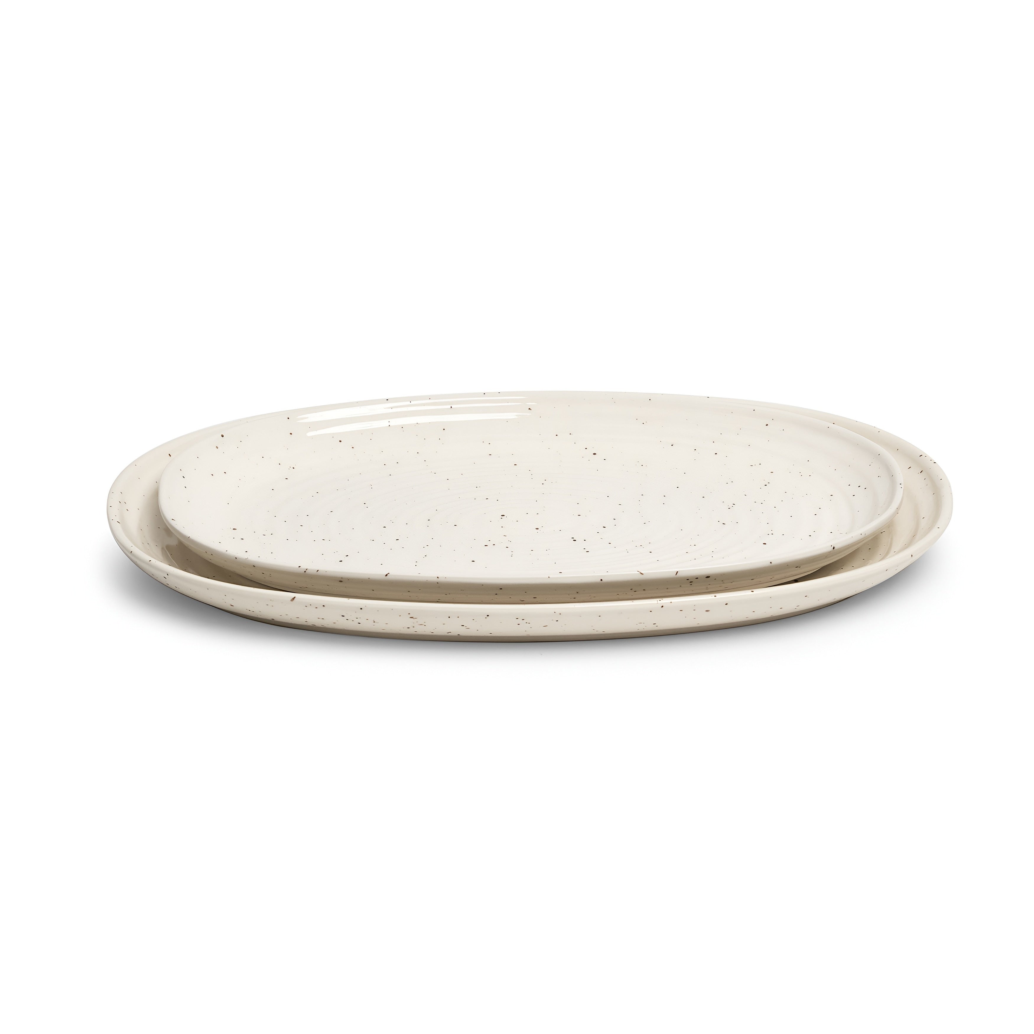 Sango Siterra 2 Piece Speckled Stoneware Serving Platter Set Oval Large Medium Ceramic Platters With Glossy Rustic Glaze