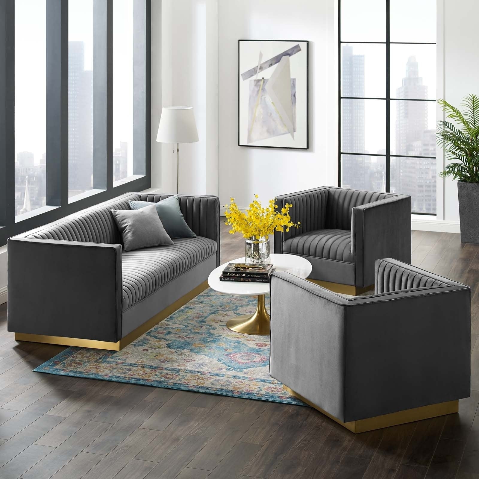 Sanguine 3 Piece Vertical Channel Tufted Performance Velvet Set