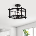 Sania Matte Black 4 Light Caged Clear Glass Shade Semi Flush Mount