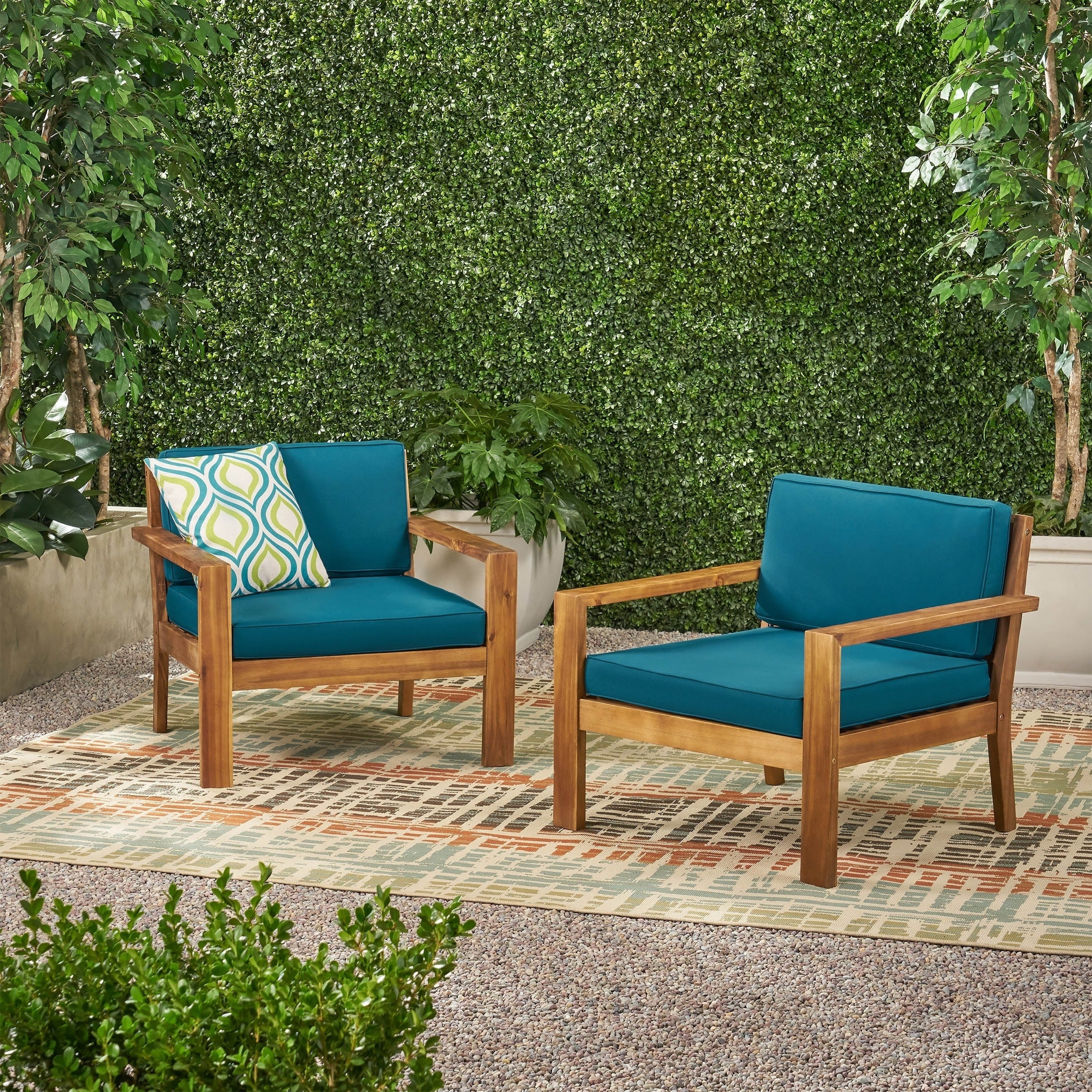 Santa Ana Outdoor Acacia Wood Club Chairs With Cushions Set Of 2 By Christopher Knight Home