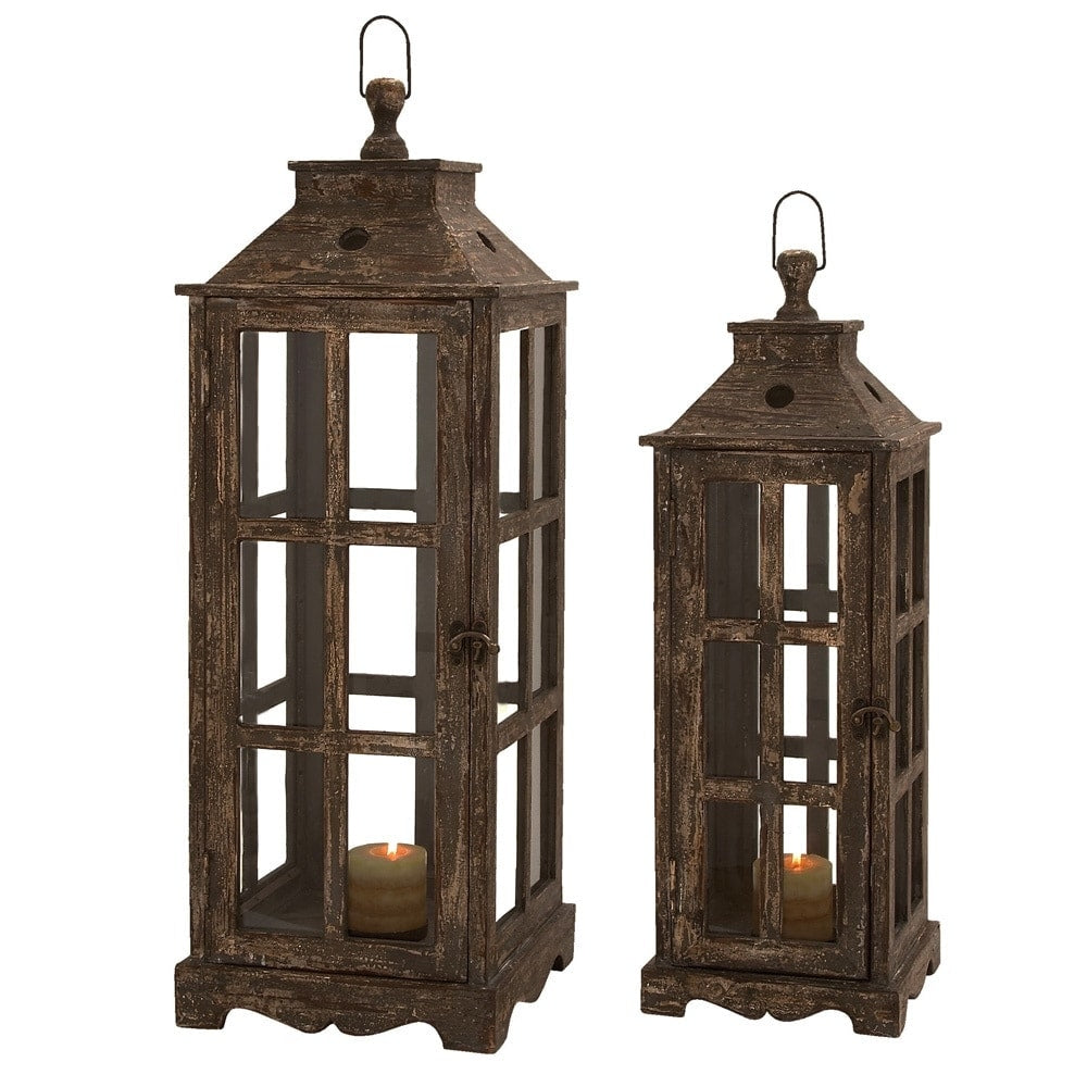 Santa Barbara Weathered Wood 2 Piece Square Lantern Set