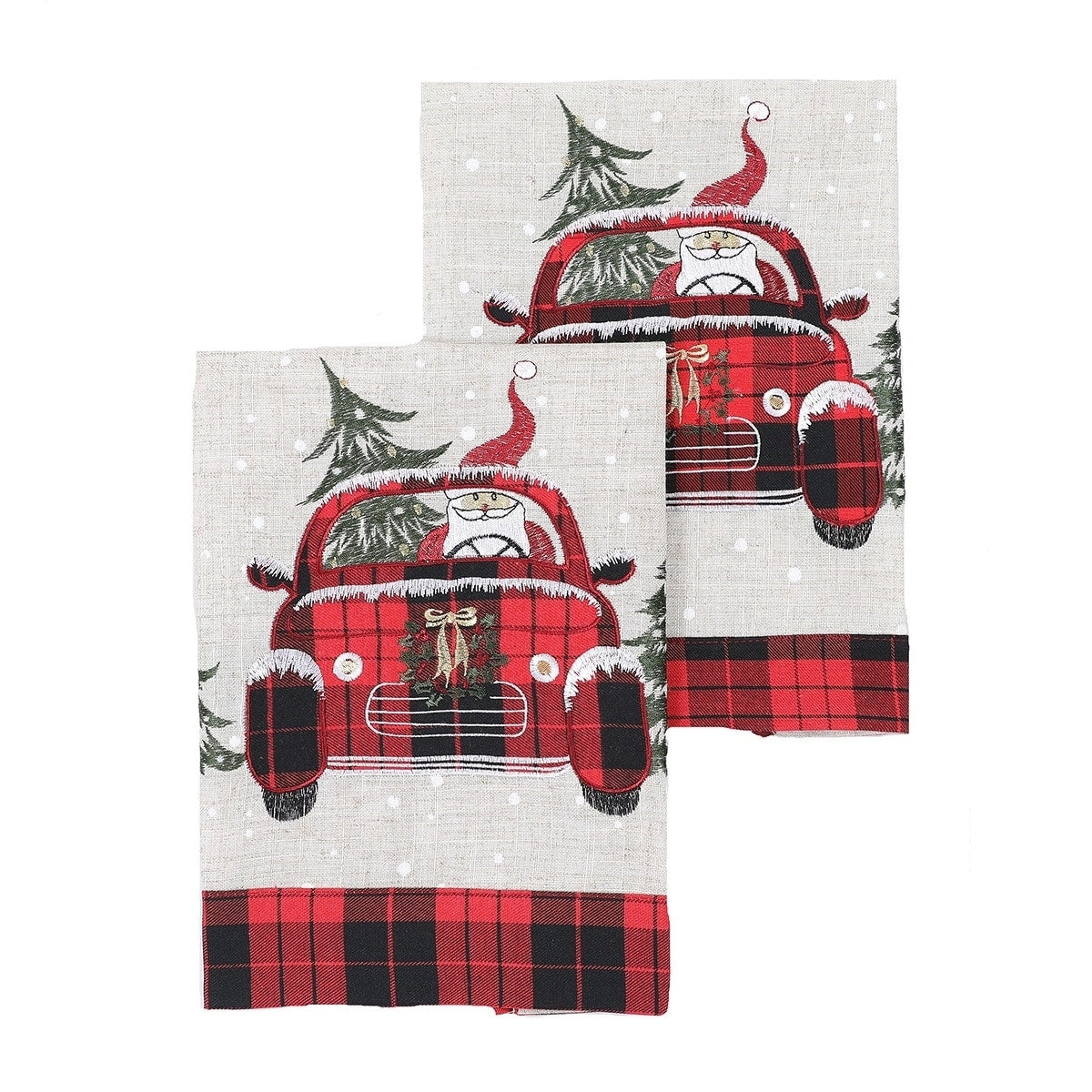 Santa Claus Riding On Car Christmas Decorative Towels 14 By 22 Inch Set Of 2 14 X22