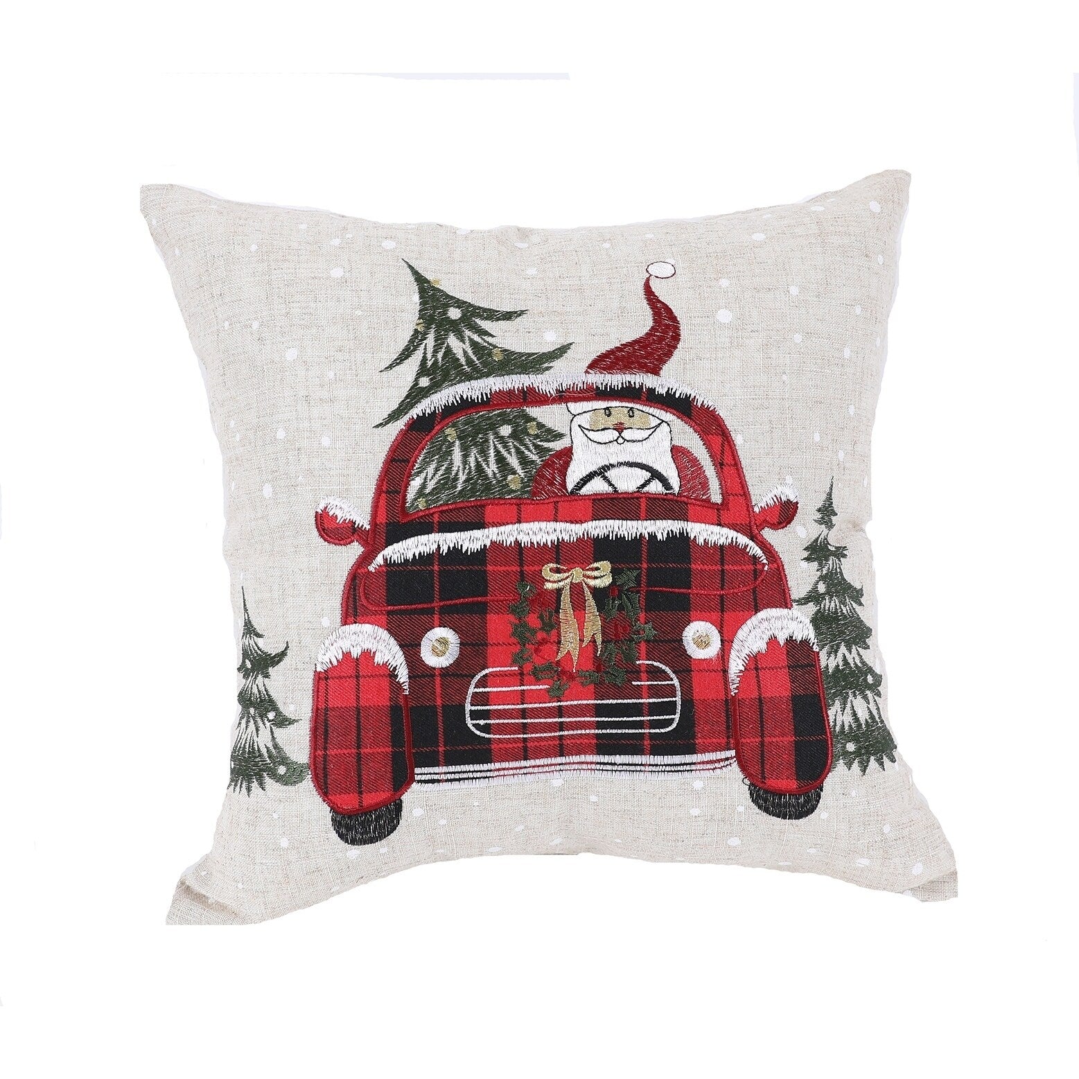Santa Claus Riding On Car Christmas Pillow 14 By 14 Inch