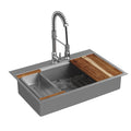 Santa Cruz Drop In Single Bowl 31 In. Single Bowl Workstation Sink With Spring Neck Faucet