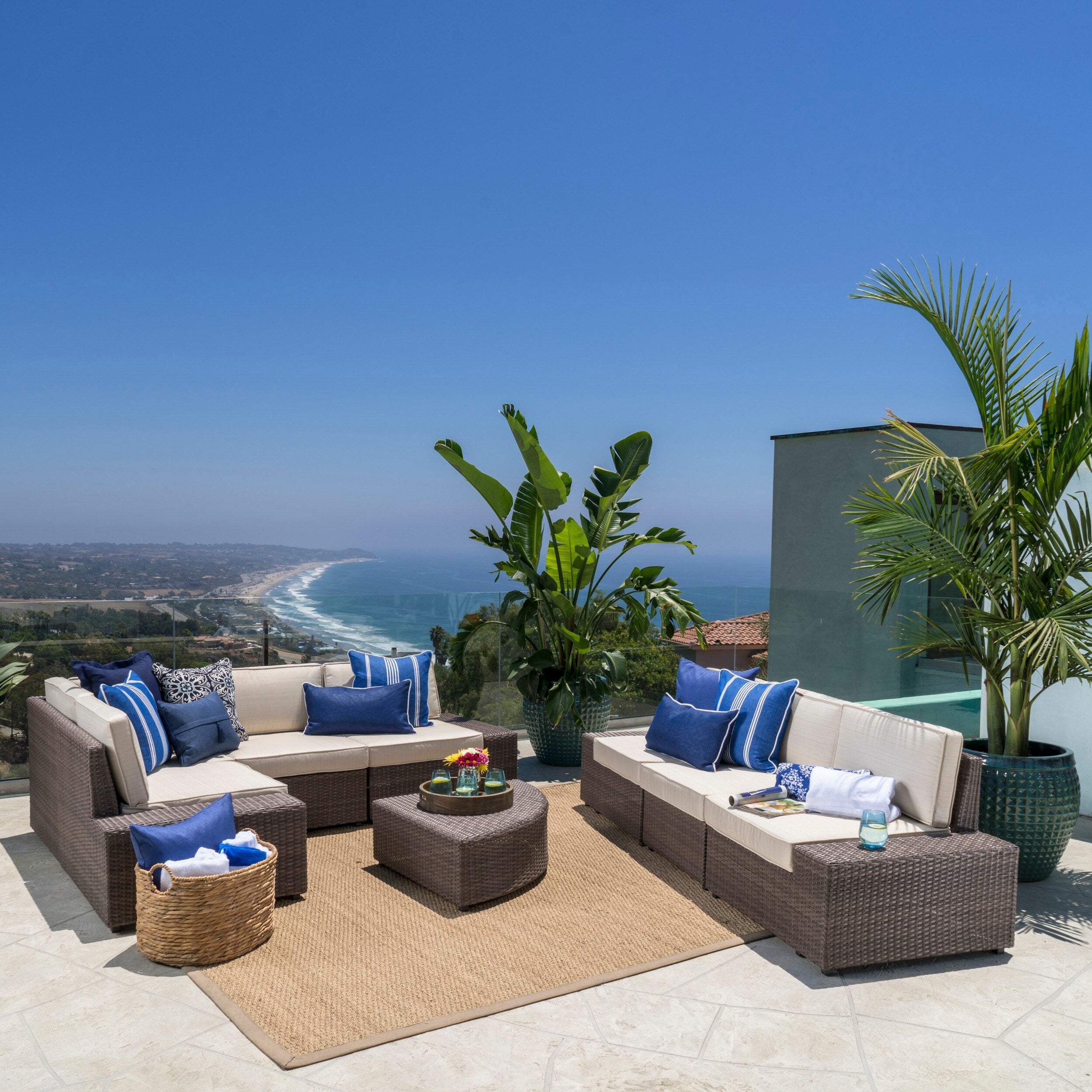 Santa Cruz Outdoor 8 Piece Wicker Sectional Sofa Set With Cushions By Christopher Knight Home