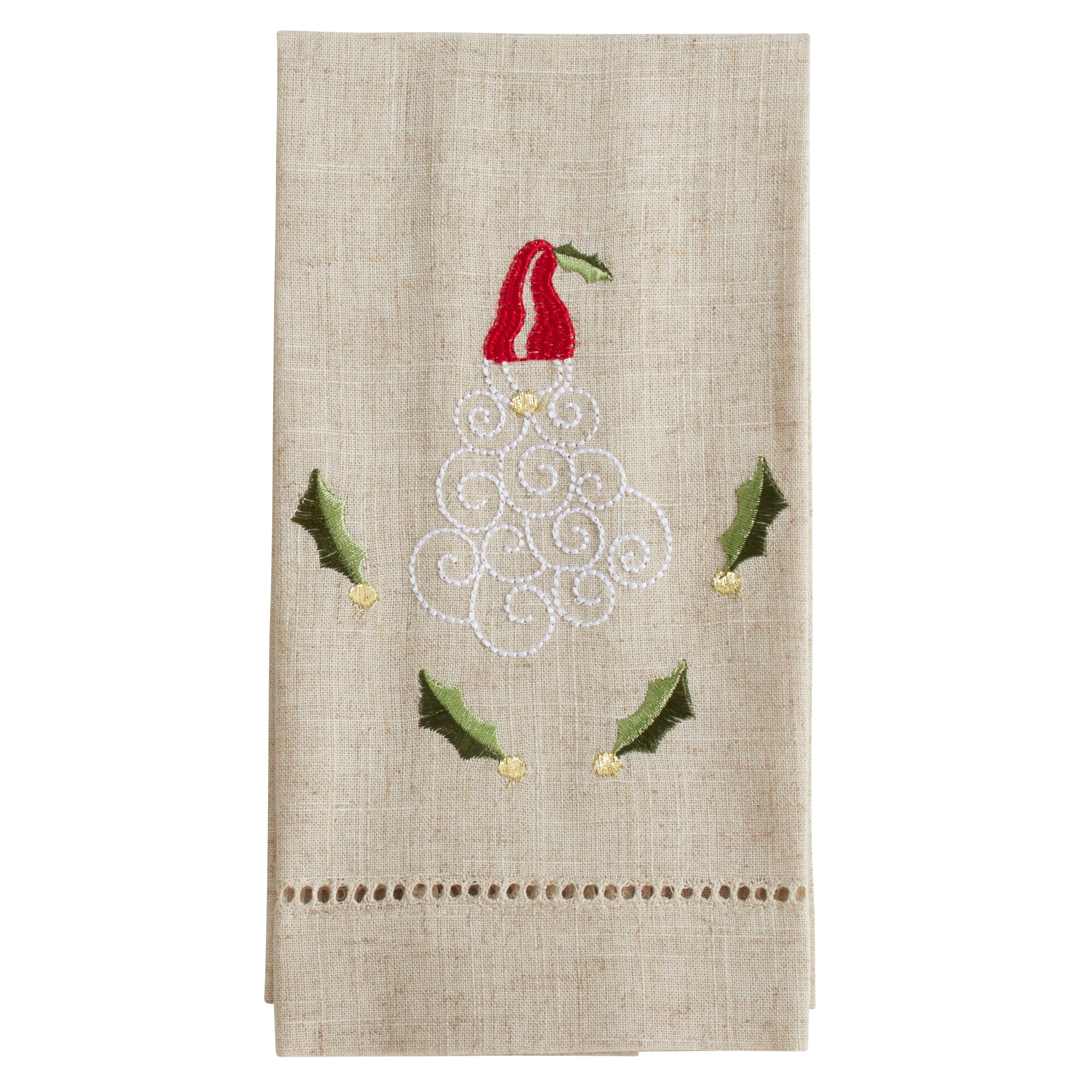 Santa Design Embroidered And Hemstitched Guest Towels Set Of 4