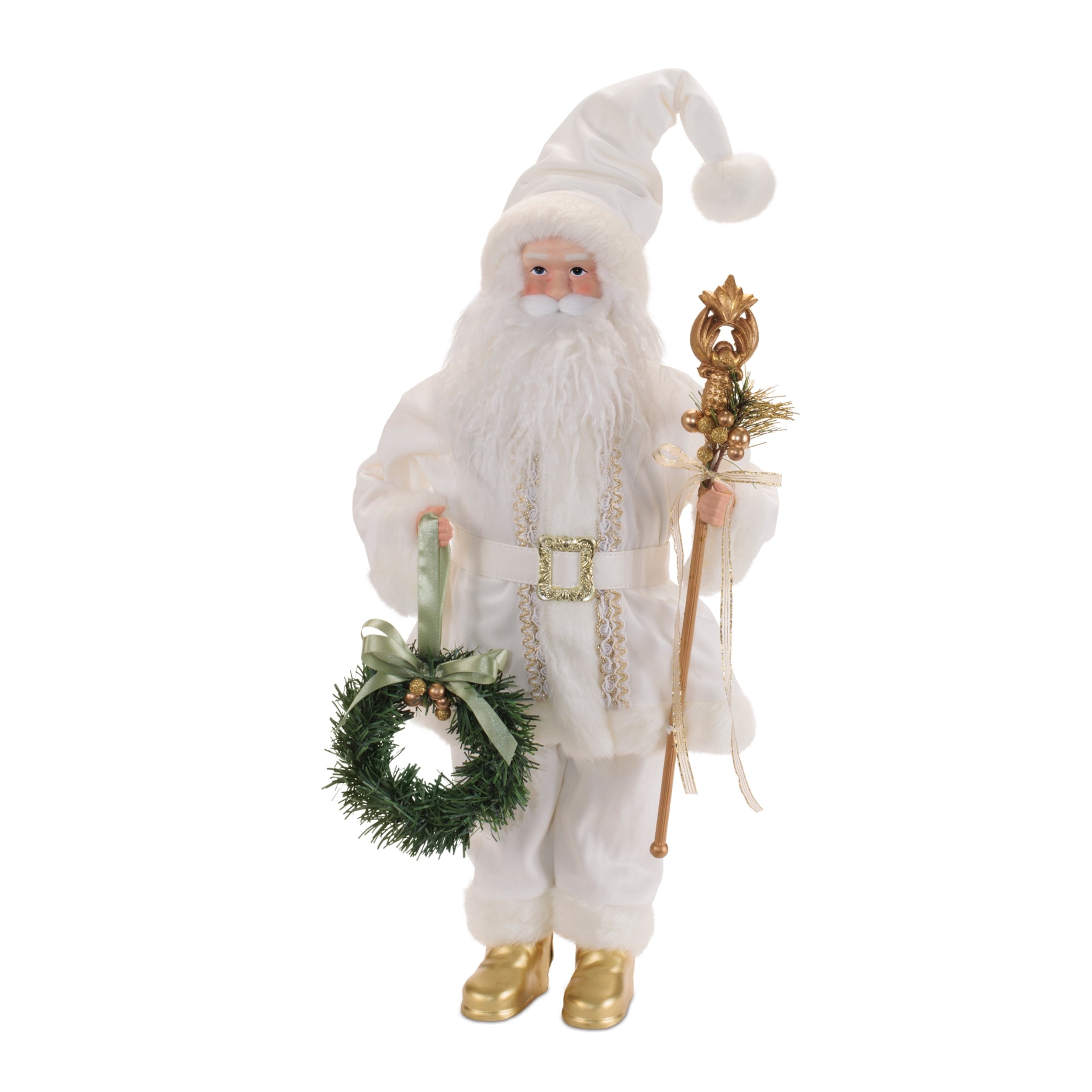 Santa Figurine With Wreath And Staff