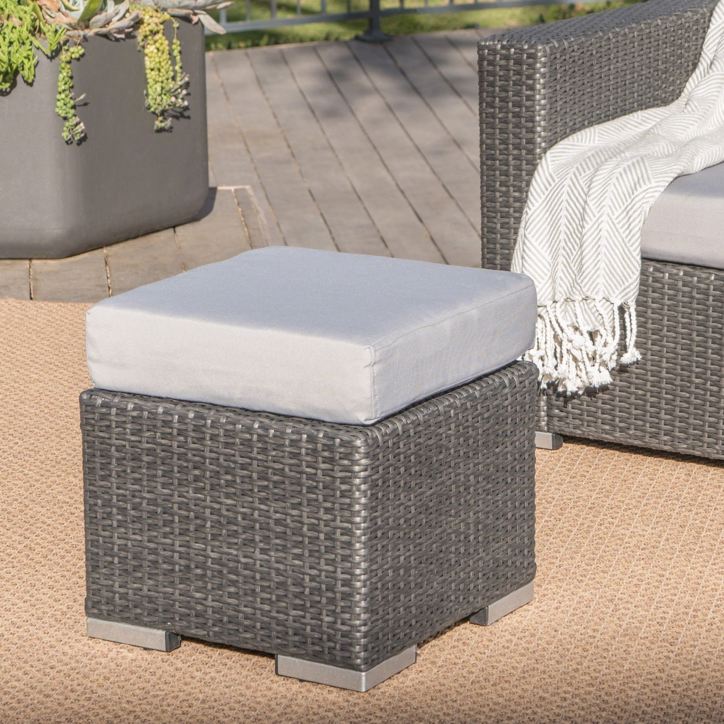 Santa Rosa Outdoor 16 Inch Square Wicker Ottoman With Cushion By Christopher Knight Home