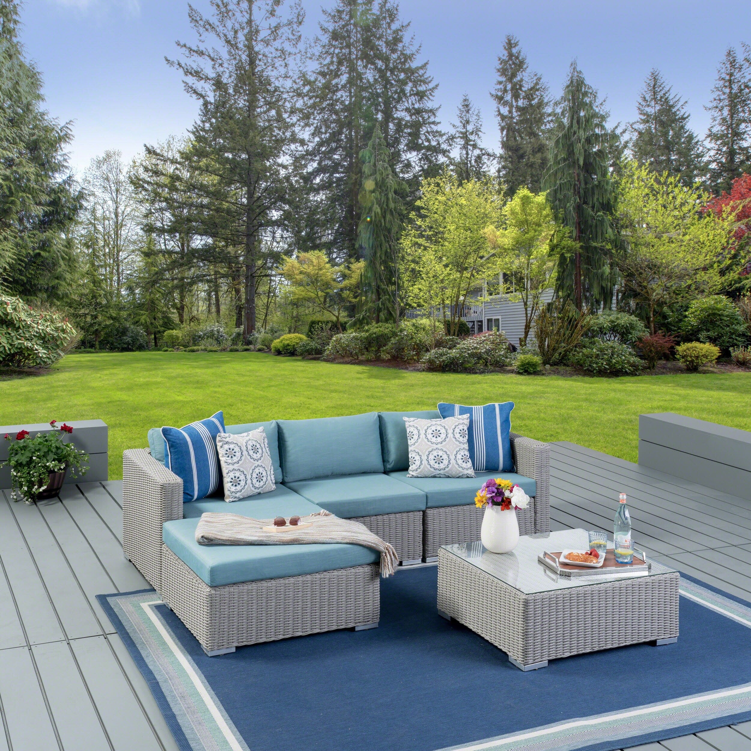 Santa Rosa Outdoor 5 Piece Wicker Seating Sectional Set With Cushions By Christopher Knight Home
