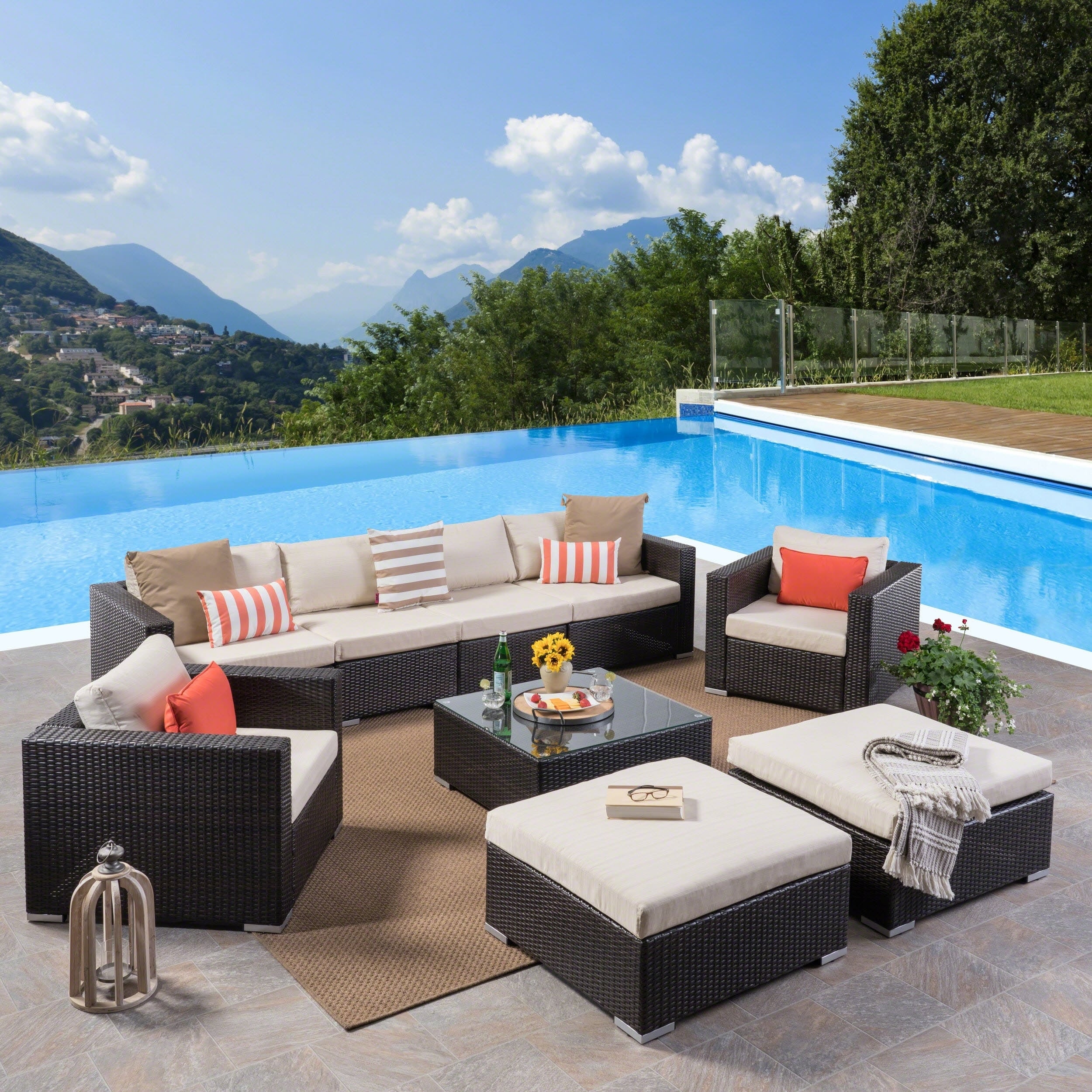Santa Rosa Outdoor 6 Seater Wicker Sectional With Aluminum Frame By Christopher Knight Home