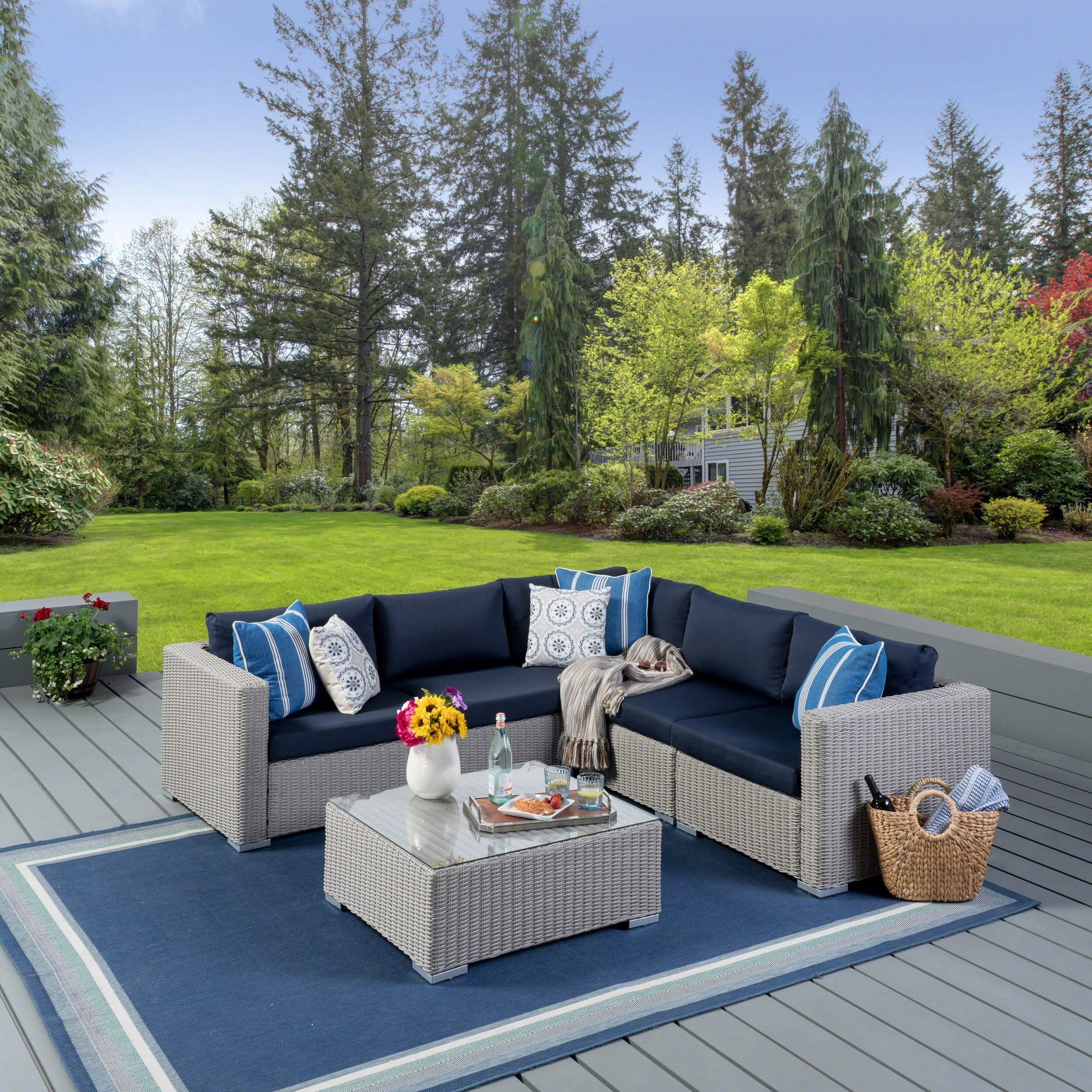 Santa Rosa Outdoor 6 Piece Wicker Seating Sectional Set With Cushions By Christopher Knight Home