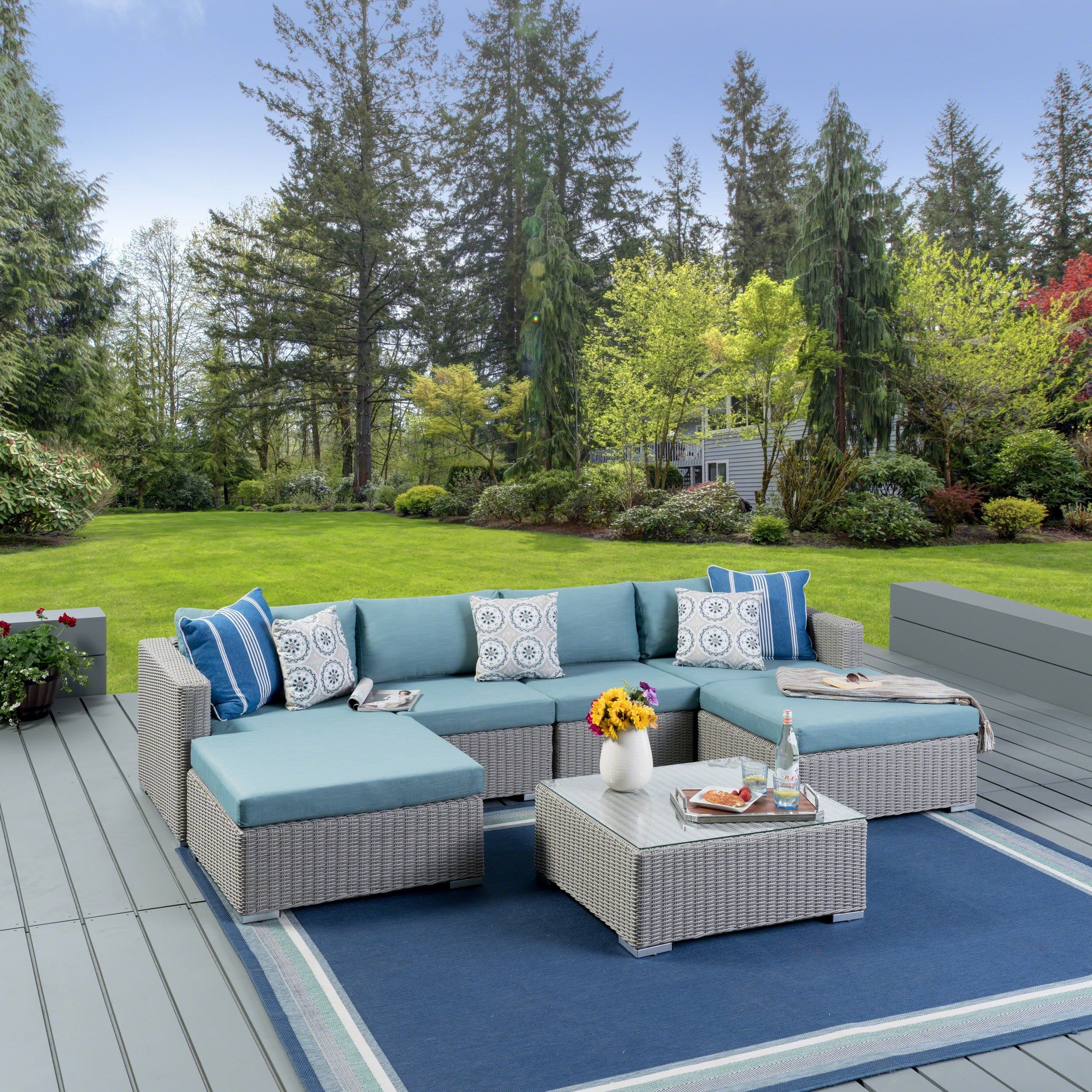 Santa Rosa Outdoor 7 Piece Wicker Sectional Sofa Set With Cushions By Christopher Knight Home