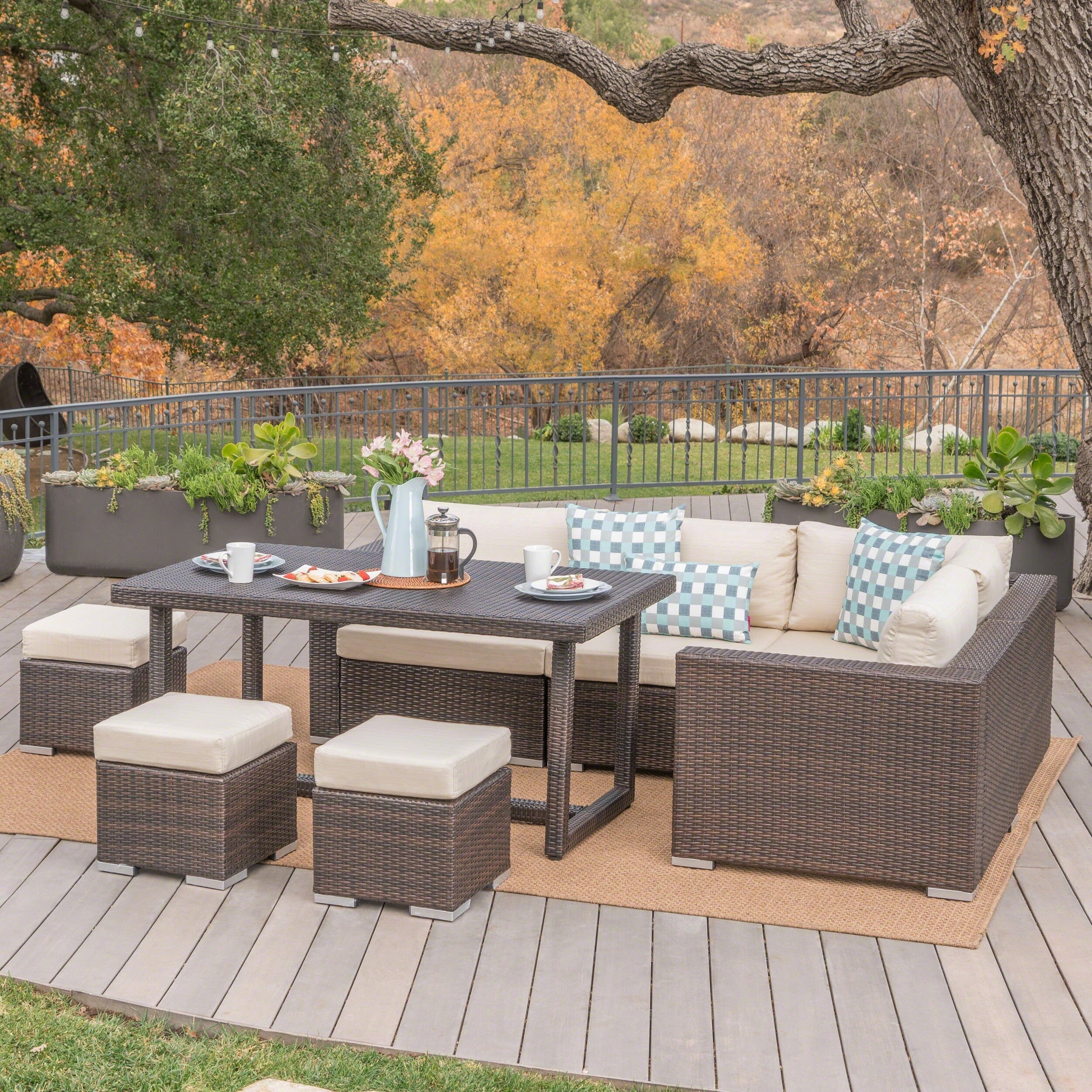 Santa Rosa Outdoor 8 Piece Rectangle Aluminum Wicker Dining Sofa Set With Cushions By Christopher Knight Home