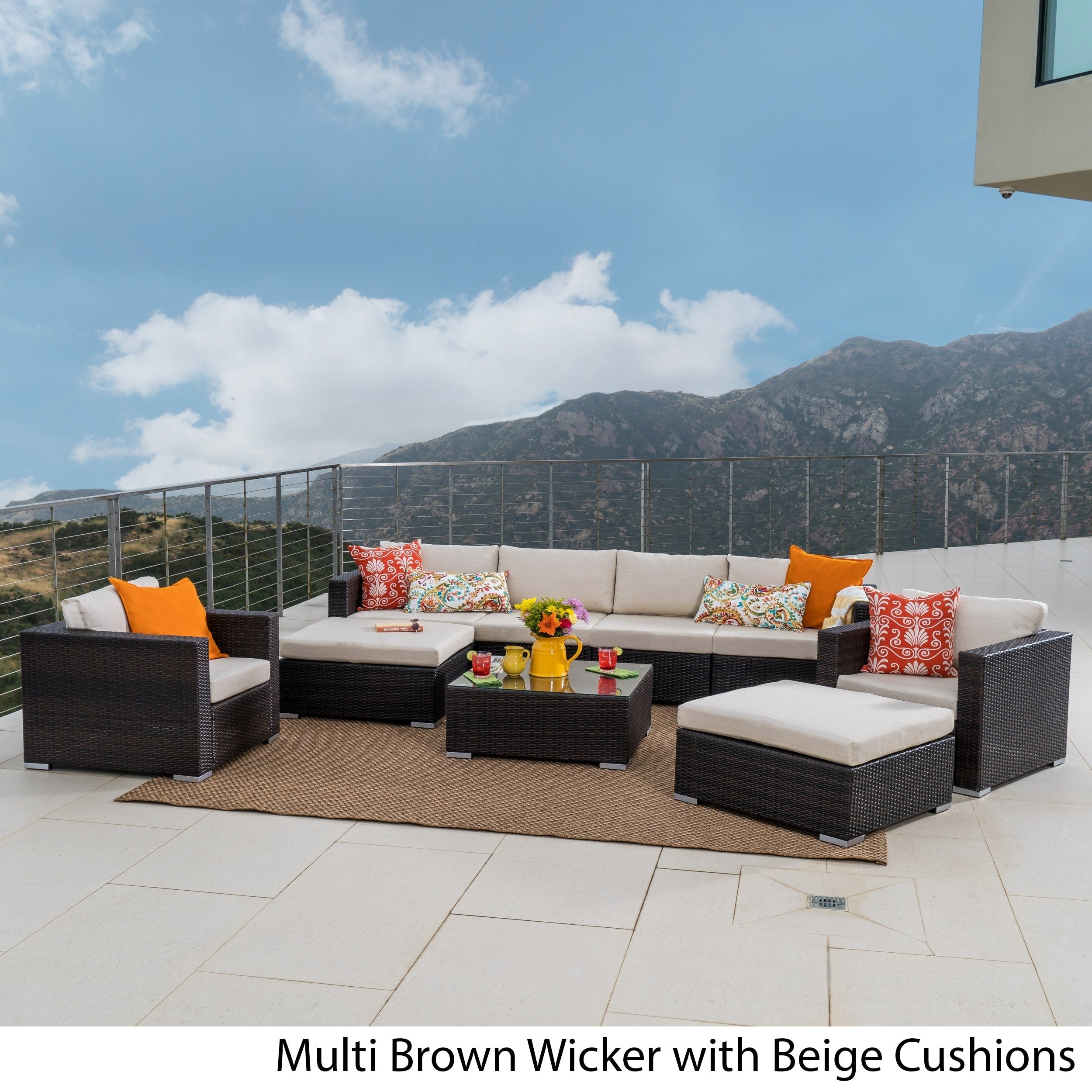 Santa Rosa Outdoor Wicker 9 Piece Sectional Sofa With Cushions