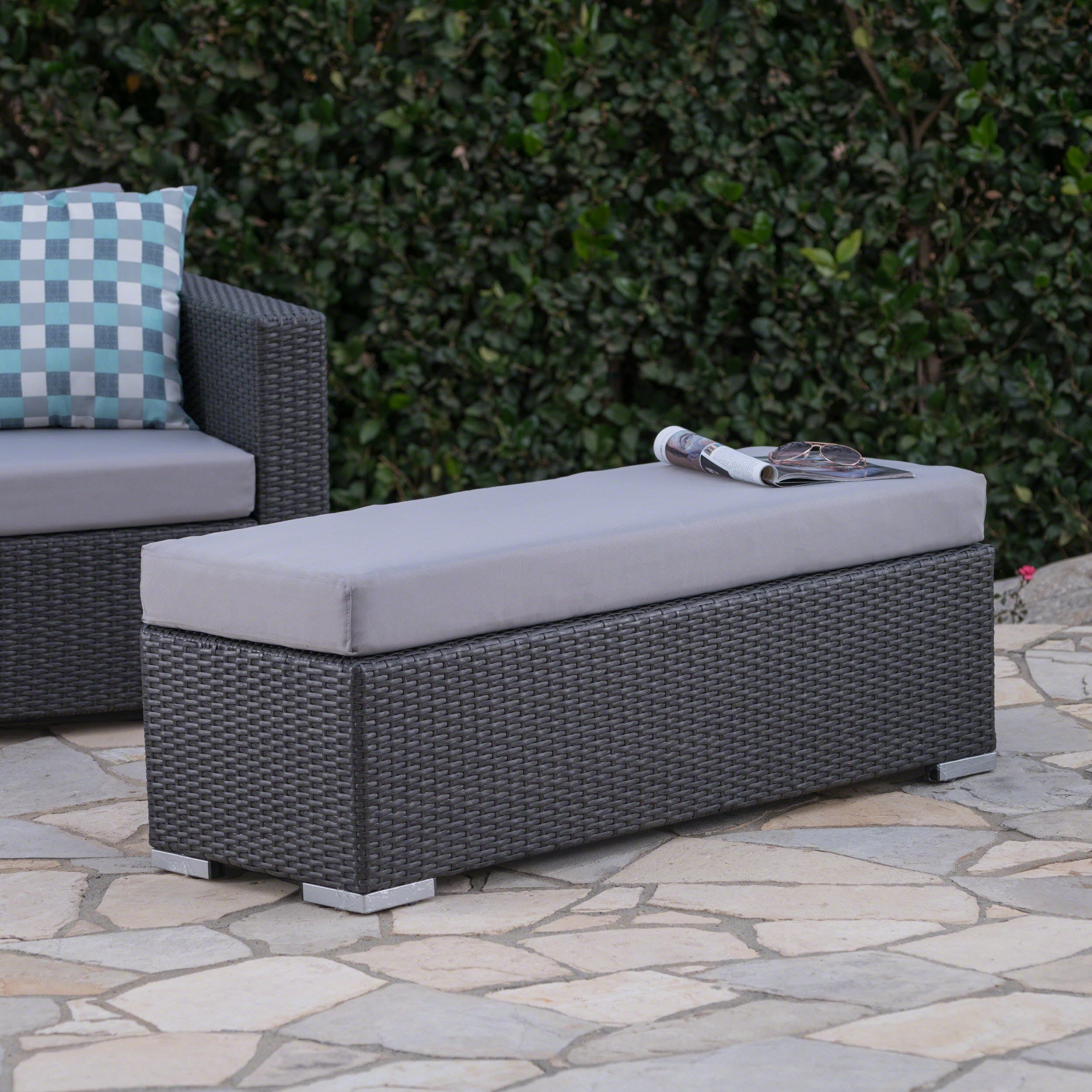 Santa Rosa Outdoor Wicker Bench With Cushion By Christopher Knight Home