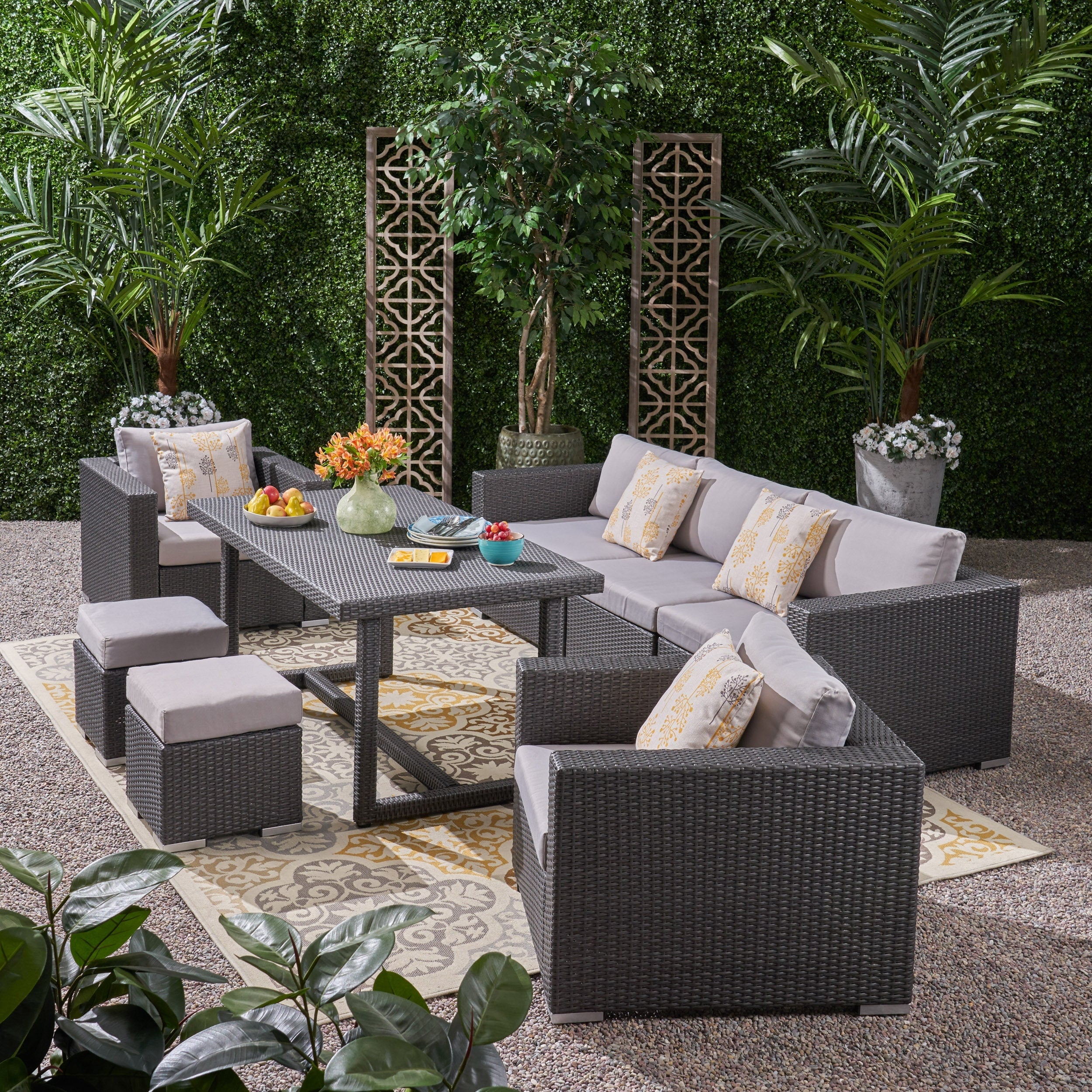 Santa Rosa Outdoor 7 Seater Wicker And Aluminum Sofa Dining Set By Christopher Knight Home