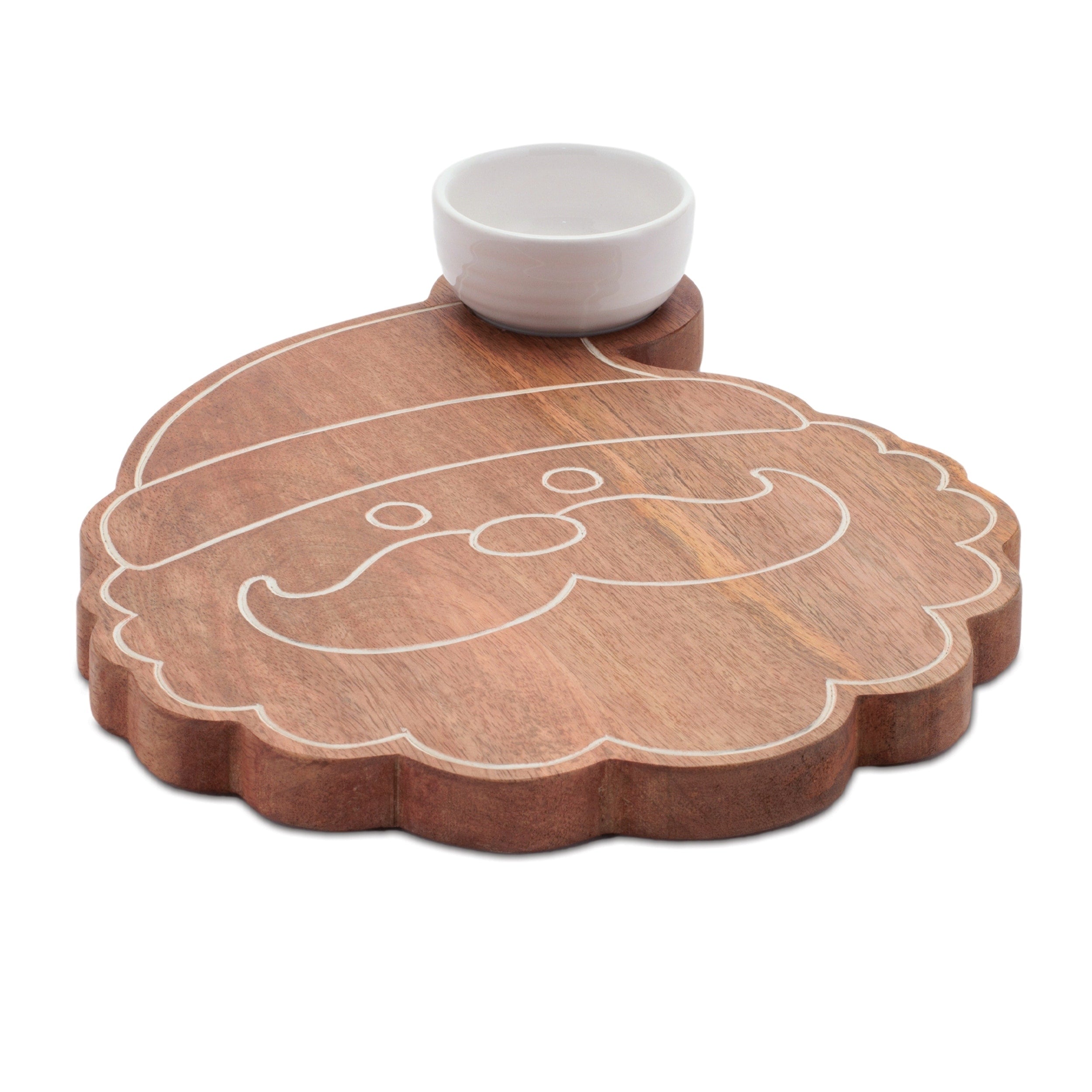 Santa Wood Platter With Ceramic Dip Bowl 12 L