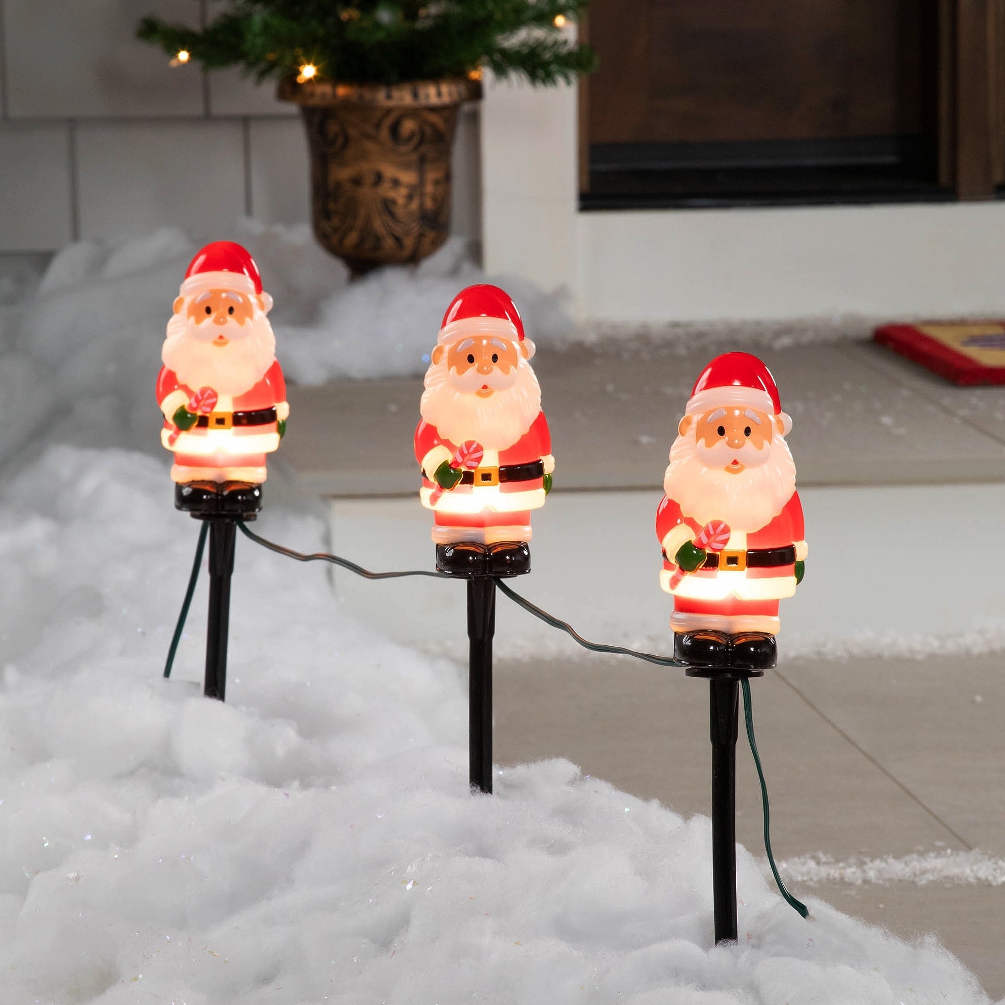 Santa With Candy Cane Outdoor Christmas Pathway Markers 16.75 Set Of 3 Red