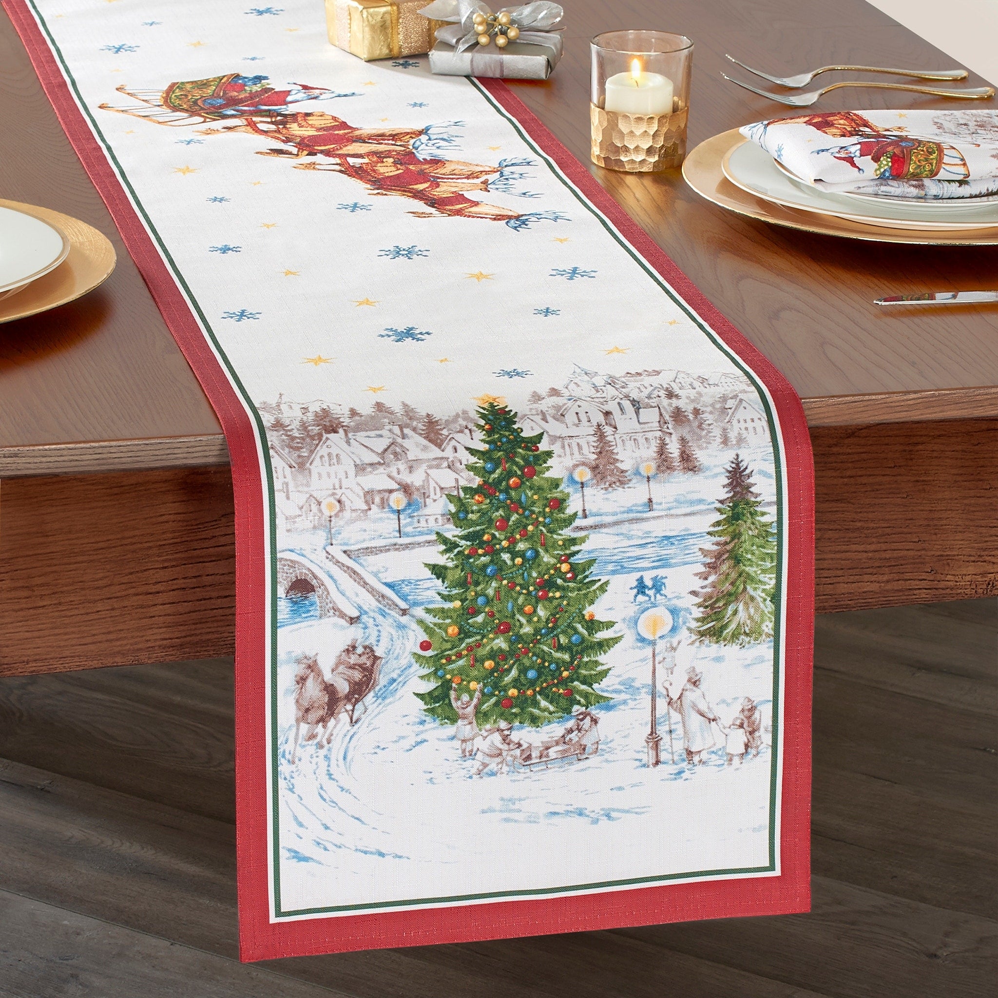 Santas Snowy Sleighride Table Runner 13 X70