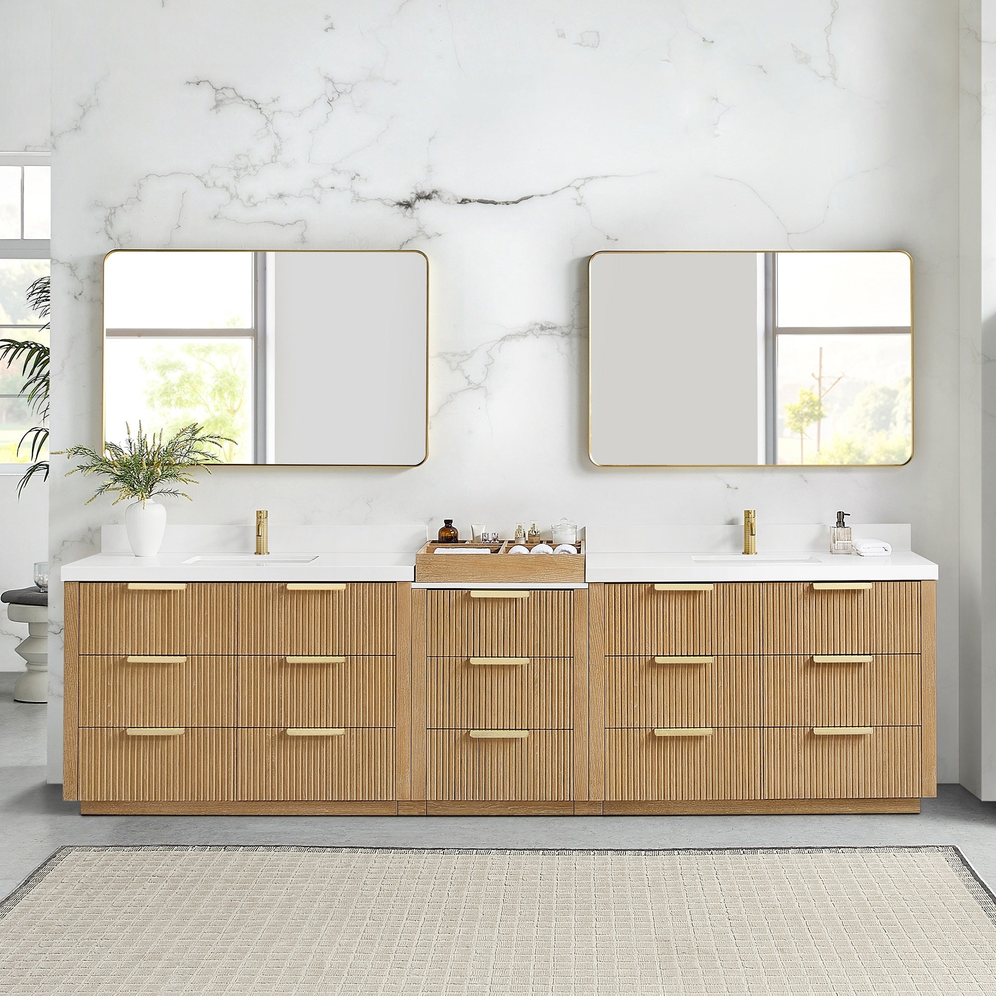Santarem Double Vanity With Pure White Quartz Stone Top Without Mirror