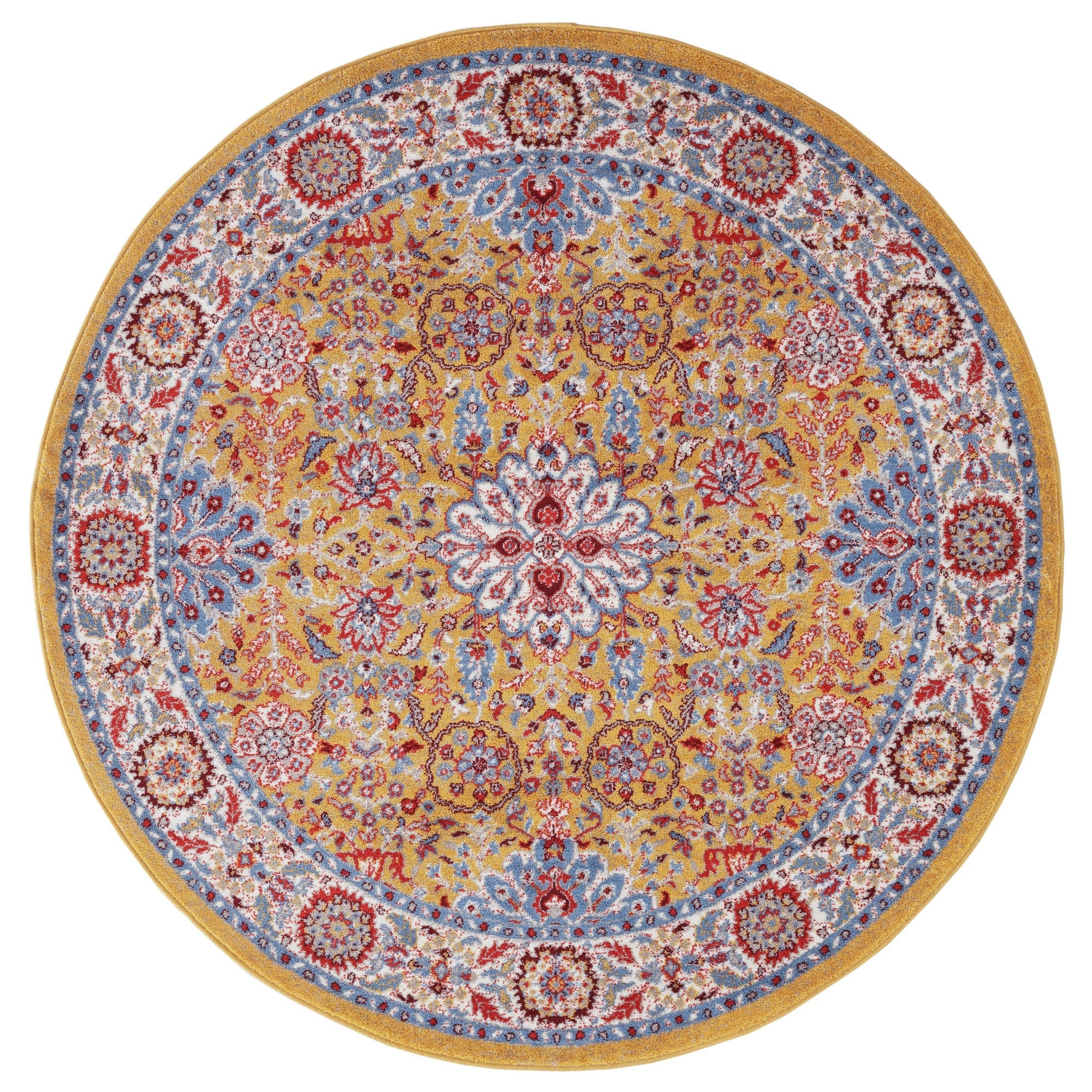 Power Loomed Santaria Gold Ivory Traditional Rug 79 X 99
