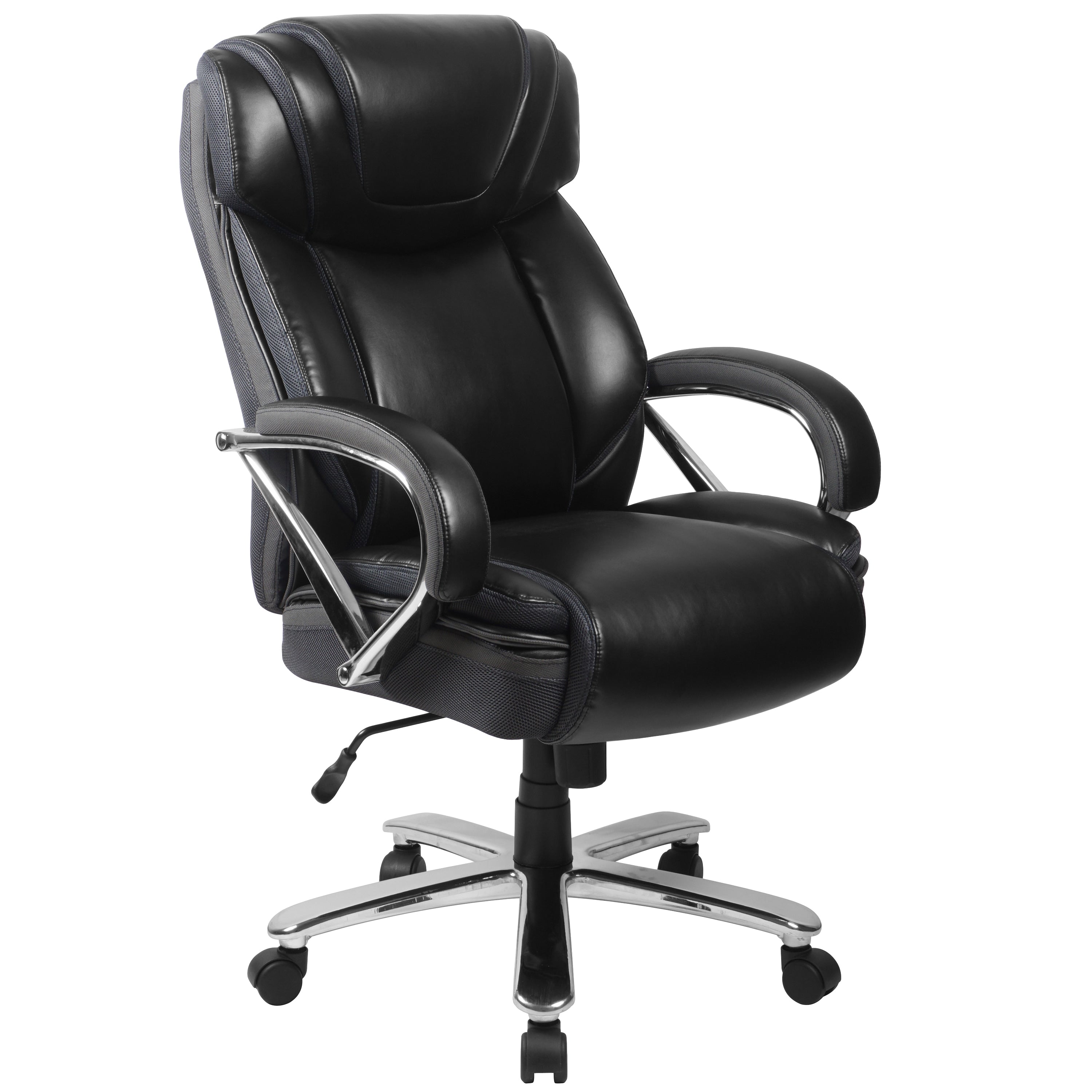 Santoro Big Tall Black Leather Executive Adjustable Swivel Office Chair With Wide Cushioned Seat And Padded Arms