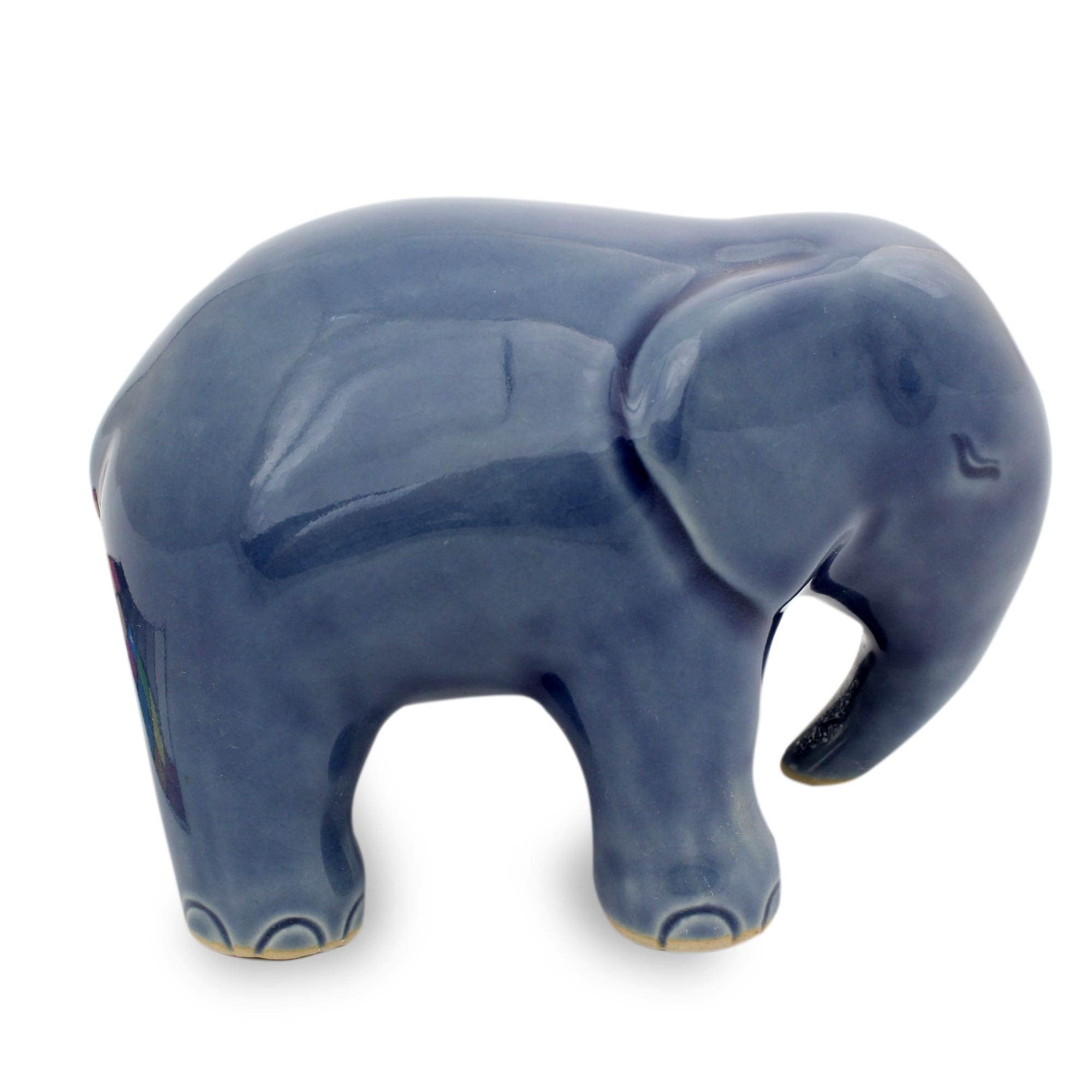 Sapphire Elephant Celadon Ceramic Figurine