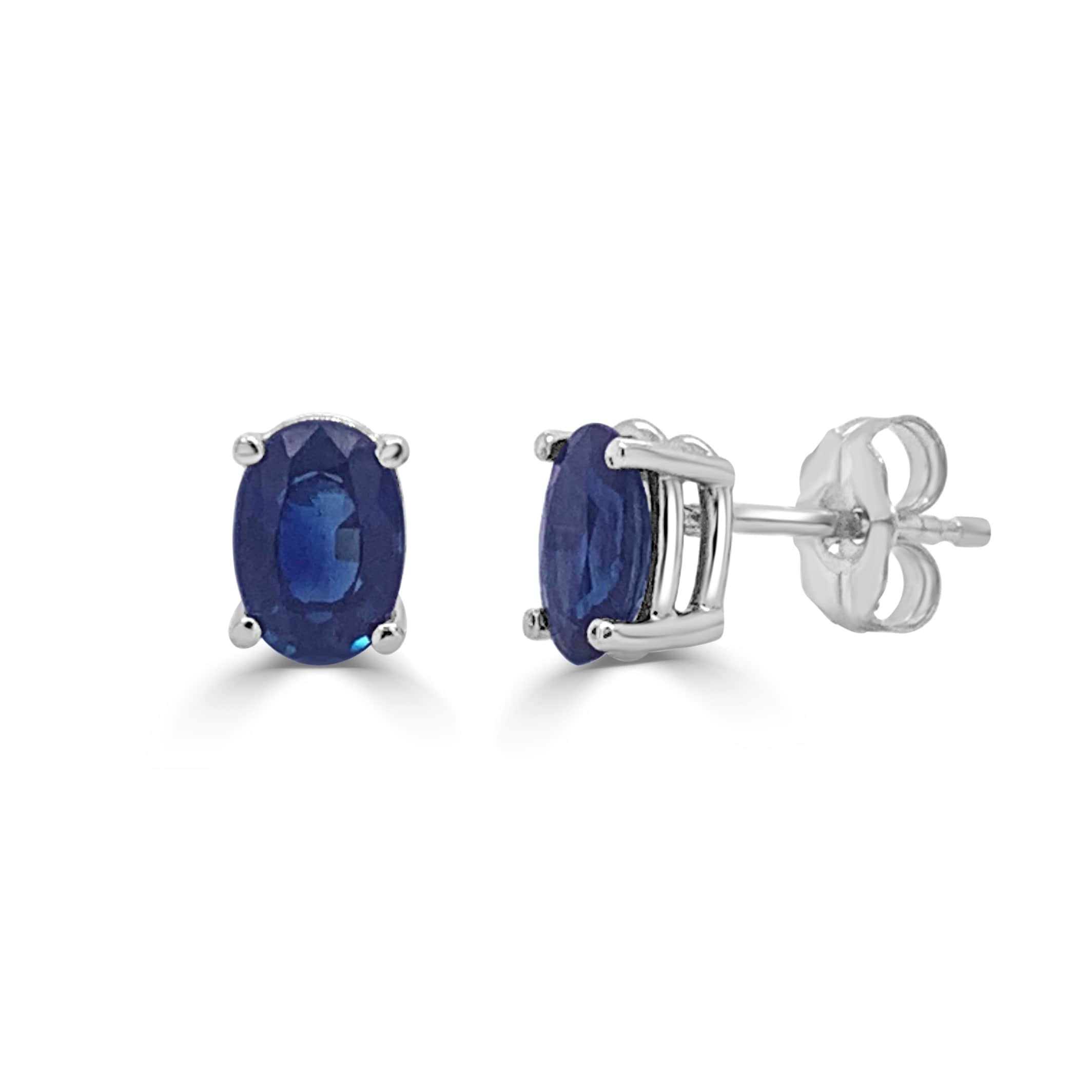 Sapphire Oval Stud Earrings 14K White Gold By Joelle Collection