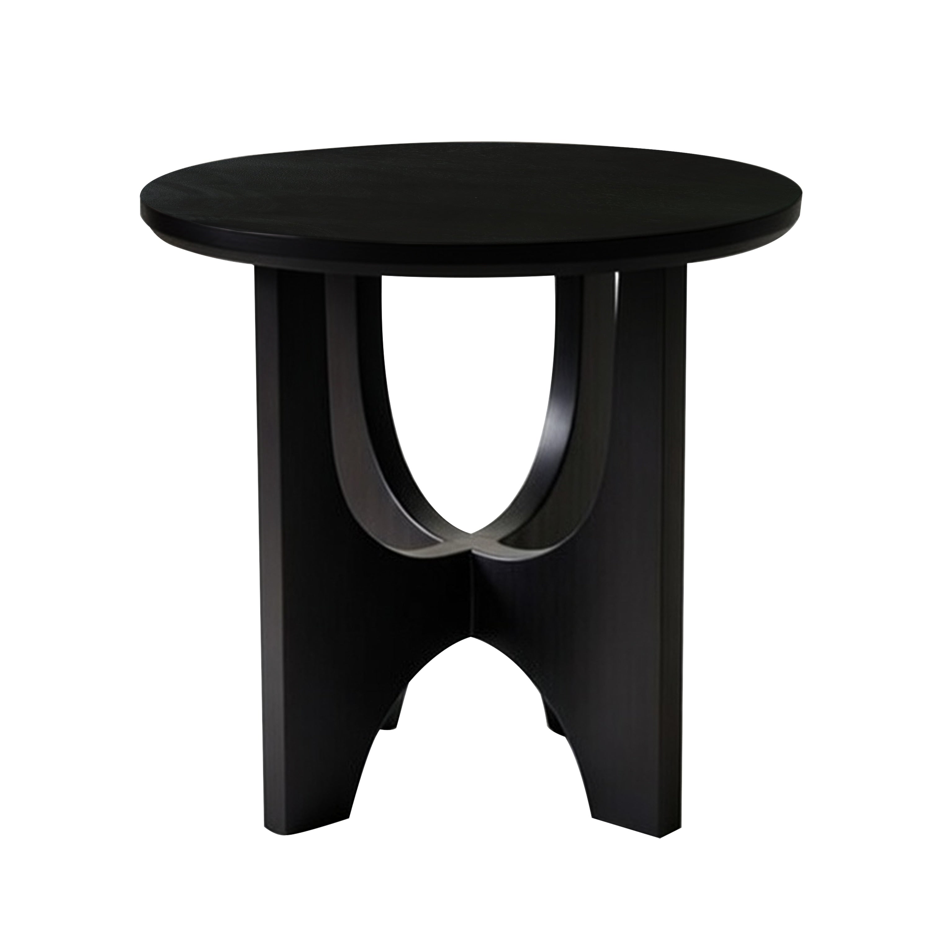 Sara Round Side End Table 20 Inch Solid Mango Wood Top In Matte Black With Curved Legs