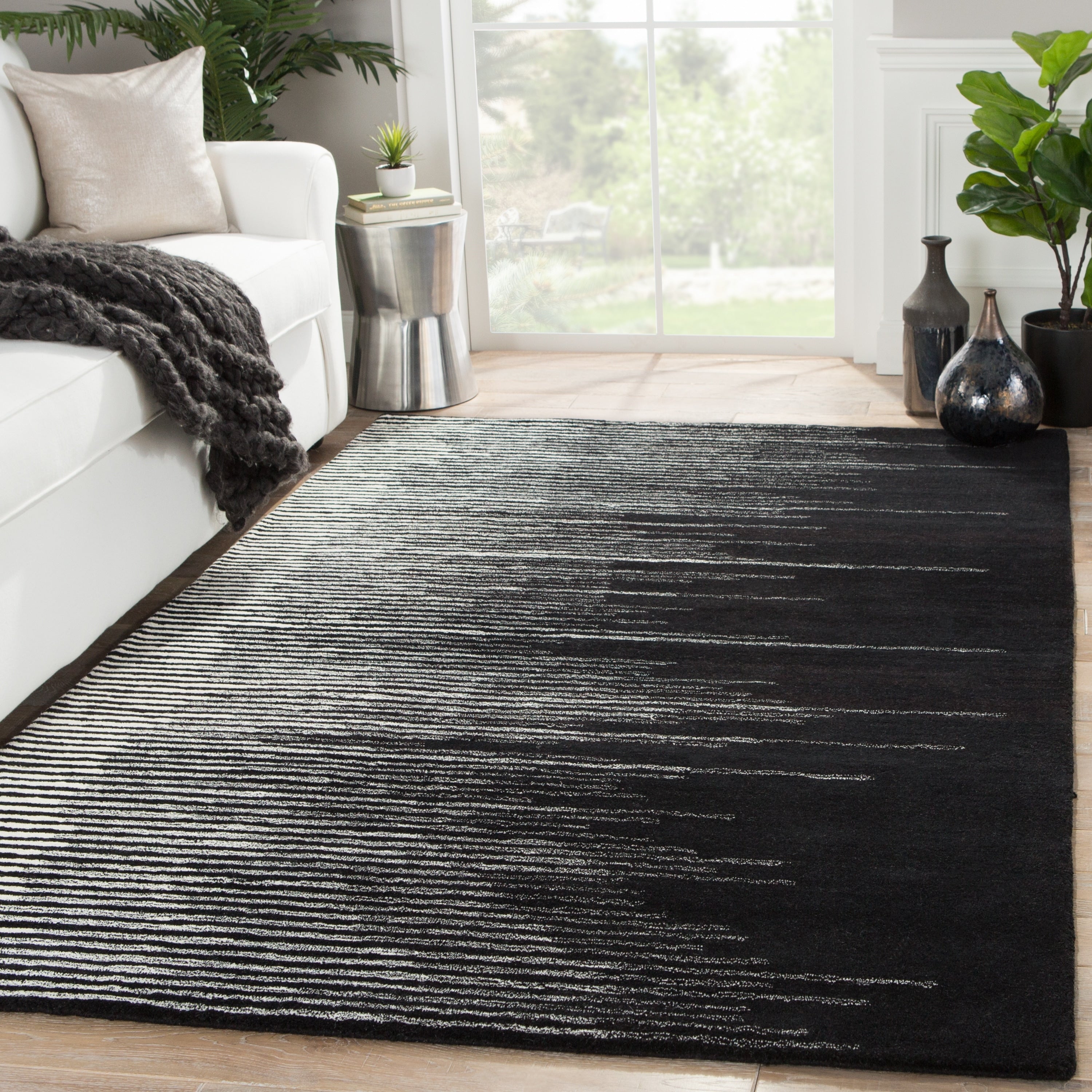 Sarafina Handmade Stripe Black Cream Area Rug 8 X 10 710 X910