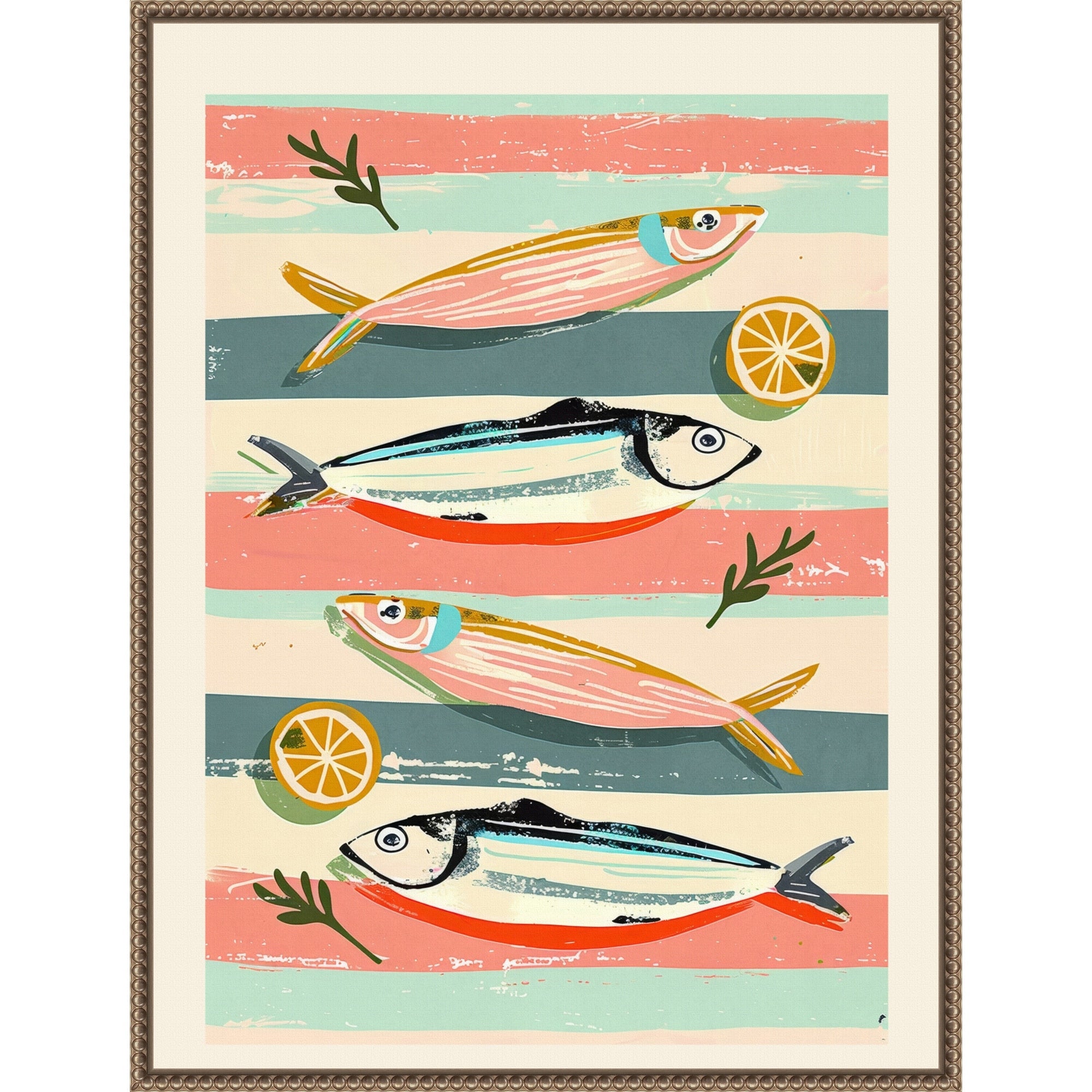 Sardines On Stripes By Nadjaa Framed Canvas Wall Art
