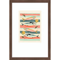 Sardines On Stripes By Nadjaa Wood Framed Wall Art Print