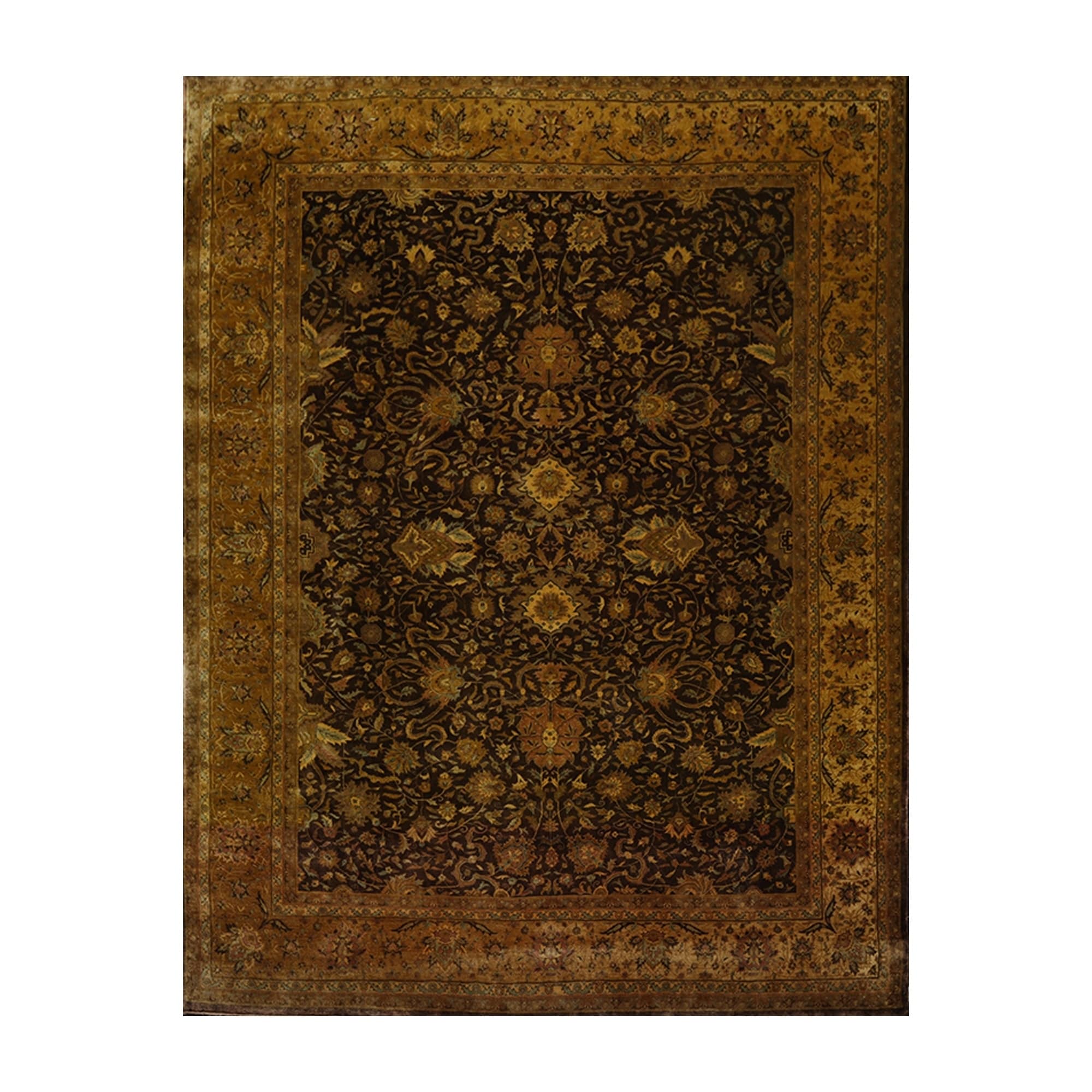 Sarouk Hand Knotted 300 Kpsi Chocolate Gold Wool Persian Oriental Area Rug 9X12 08 08 X 11 04