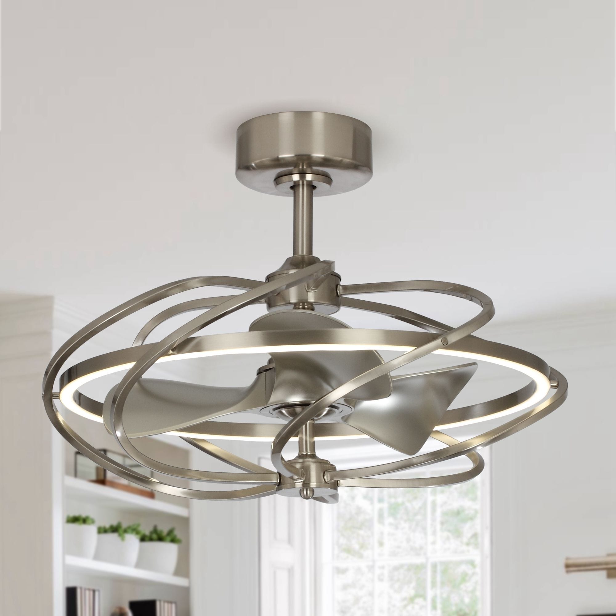27 Inch Reversible Led Ceiling Fan With Remote Fandelier Satin Nickel