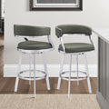 Freddy Contemporary 30 Bar Height Barstool In Brushed Stainless Steel Finish And Grey Faux Leather