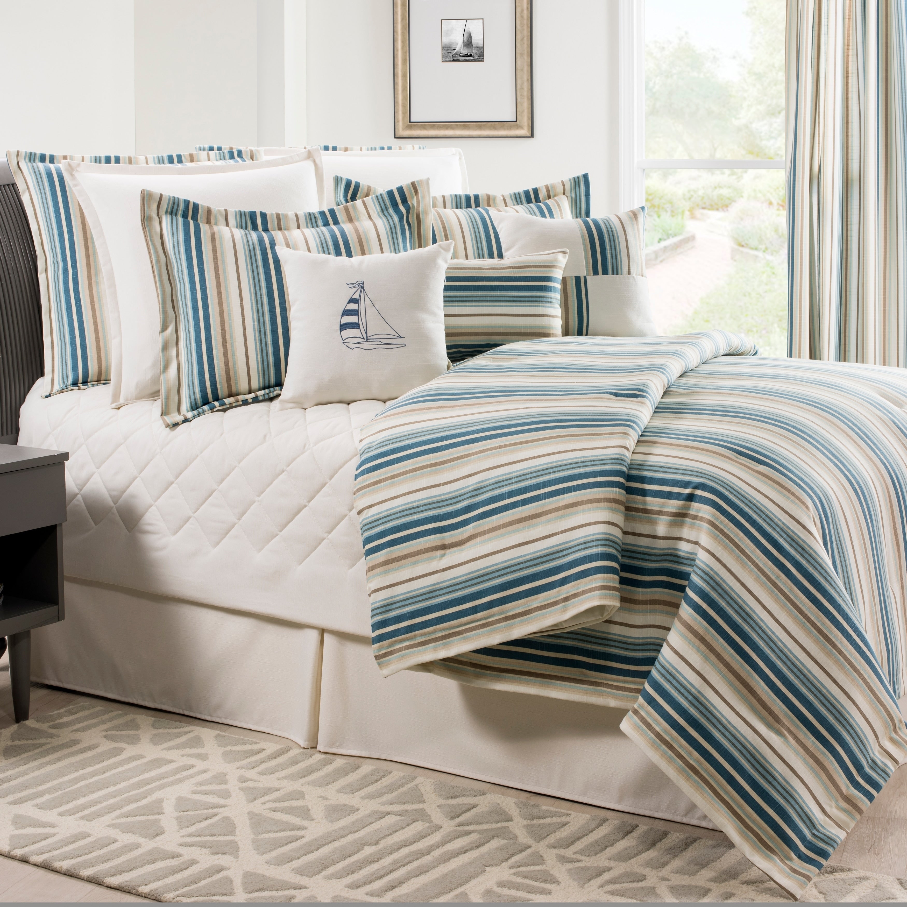Savannah Stripe Blue Linen Weave Comforter Set
