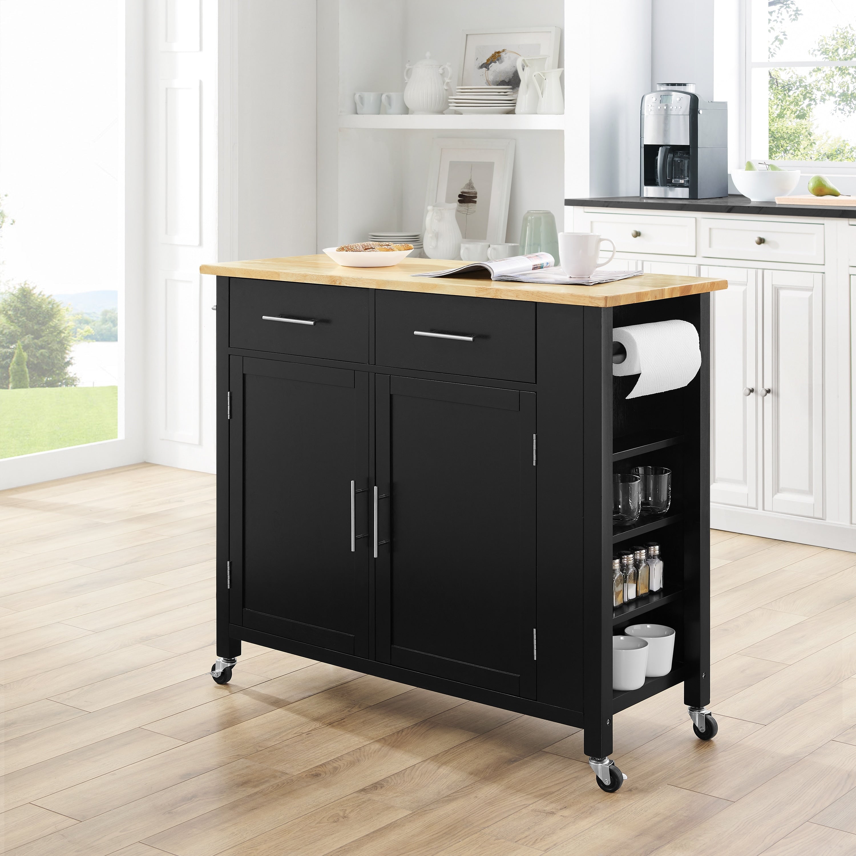 Savannah Wood Top Full Size Kitchen Island Cart 37 H X 42 W X 18.25 D