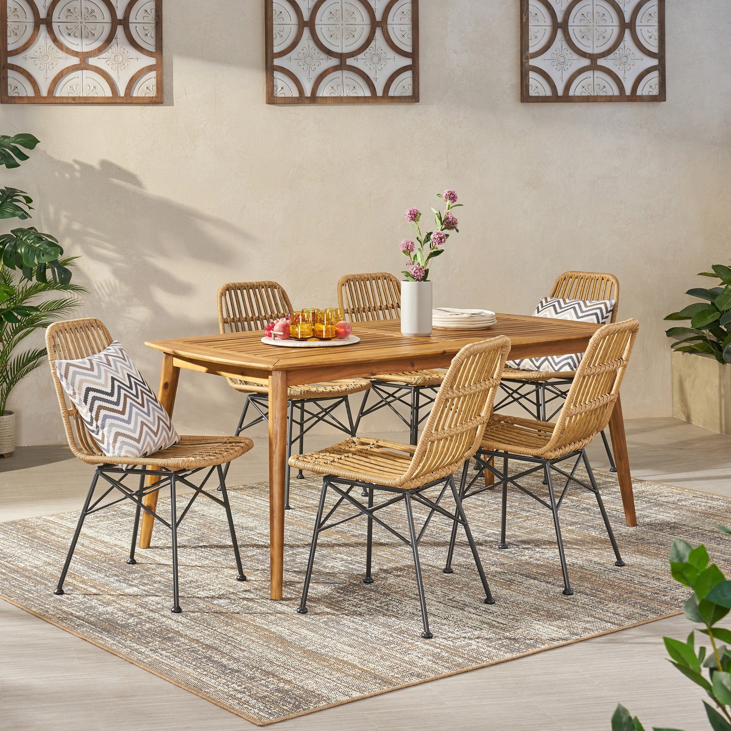Sawtelle Outdoor 6 Seater Wicker Dining Set By Christopher Knight Home