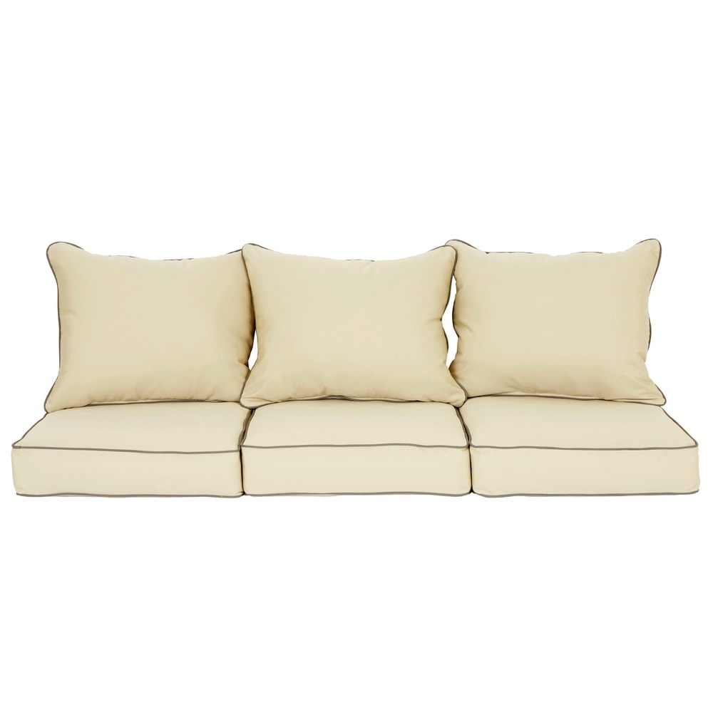 Sawyer Canvas Antique Beige With Charcoal Cording Indoor Outdoor Pillow And Cushion 6 Piece Sofa Set
