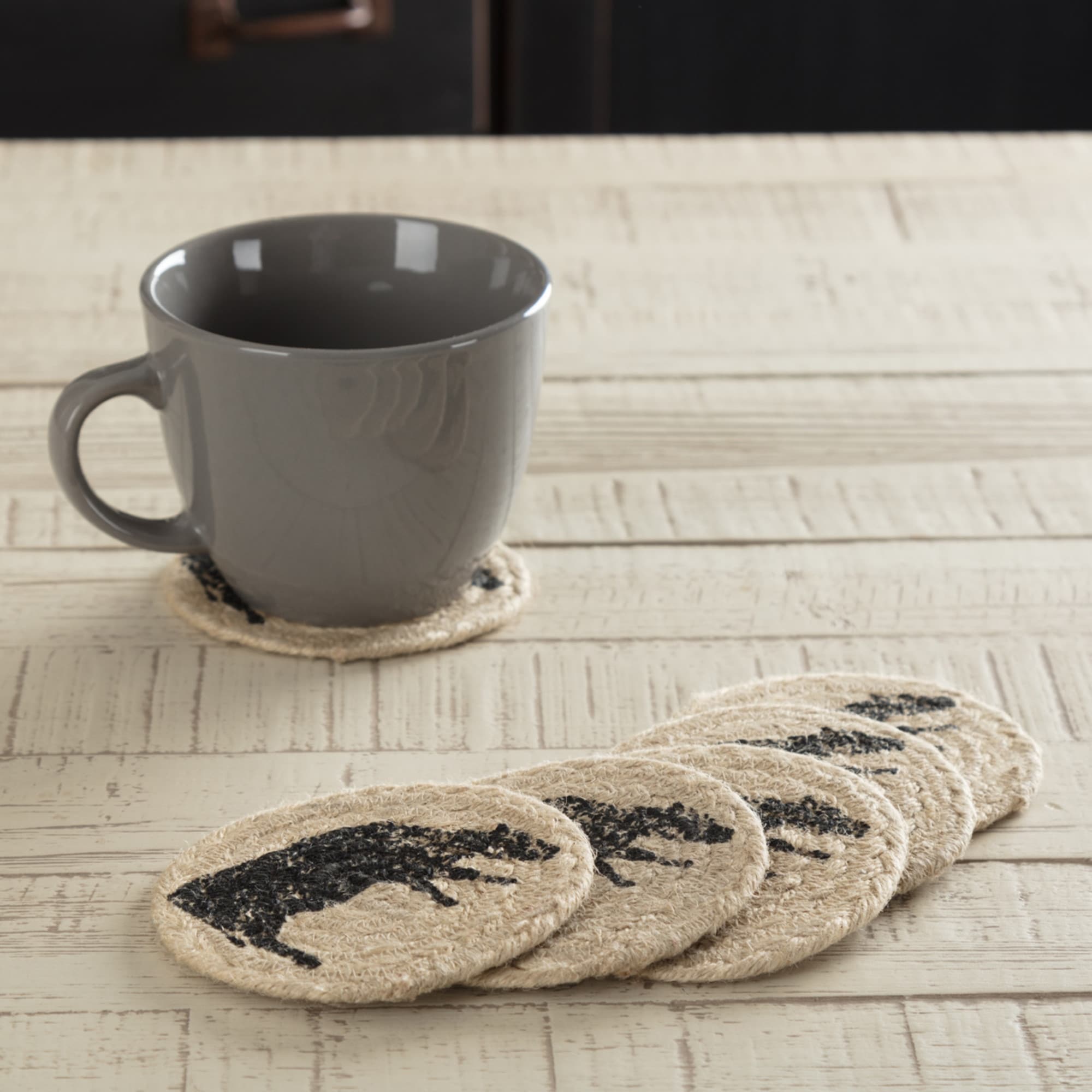Sawyer Mill Charcoal Cow Jute Coaster Set Of 6 Coaster Set