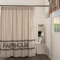 Tan Farmhouse Bath Miller Farm Shower Curtain Rod Pocket Cotton Text Stenciled Chambray