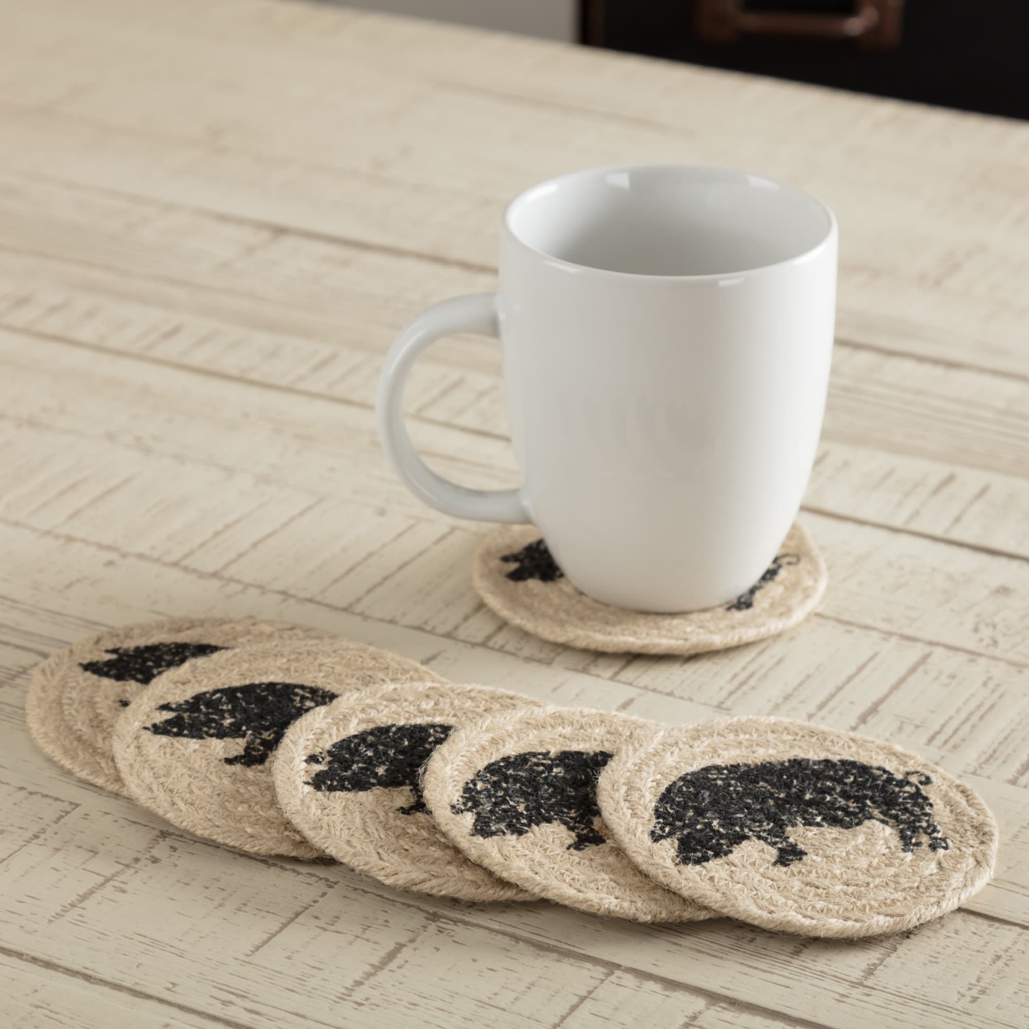Sawyer Mill Charcoal Pig Jute Coaster Set Of 6 Coaster Set