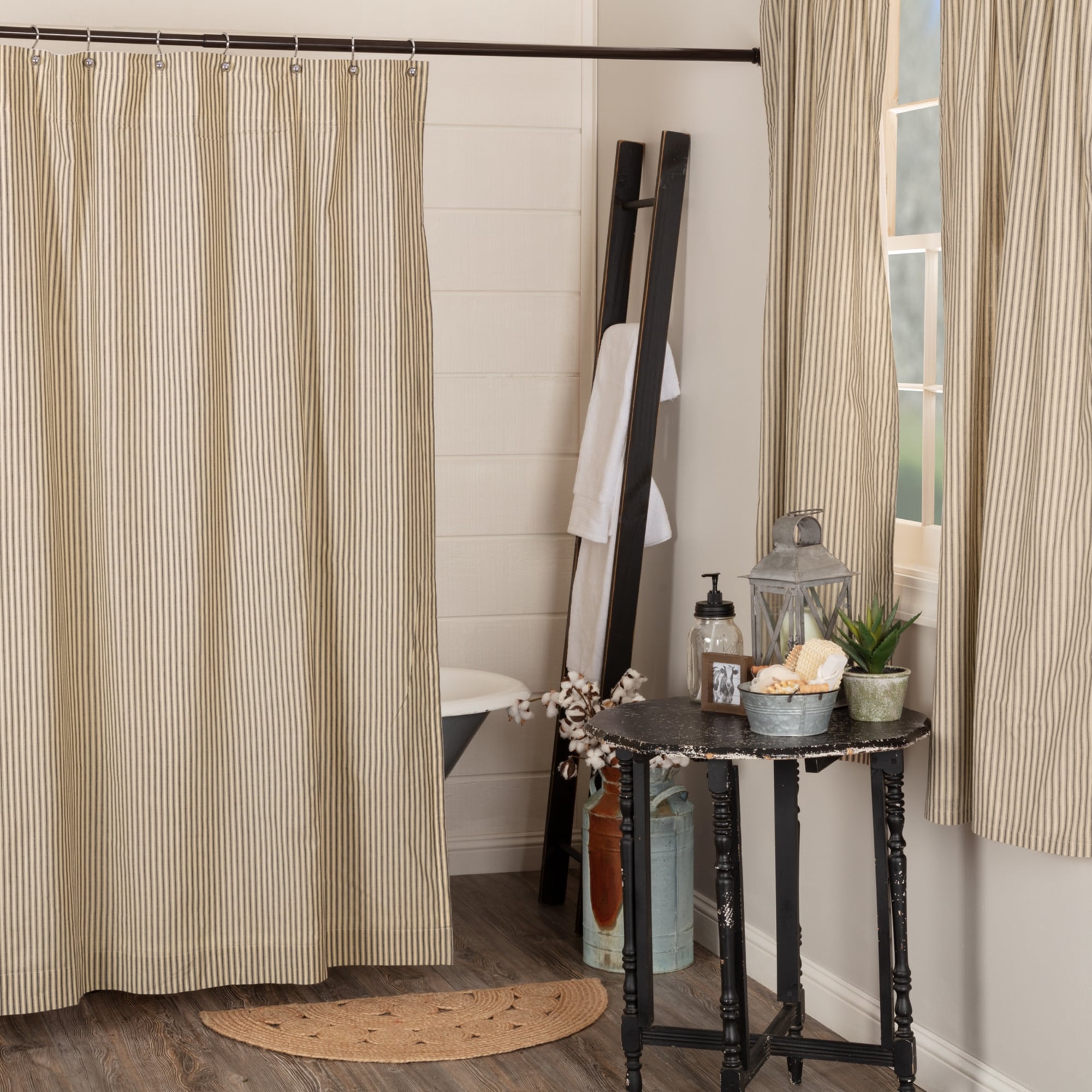 Sawyer Mill Charcoal Ticking Stripe Shower Curtain 72X72