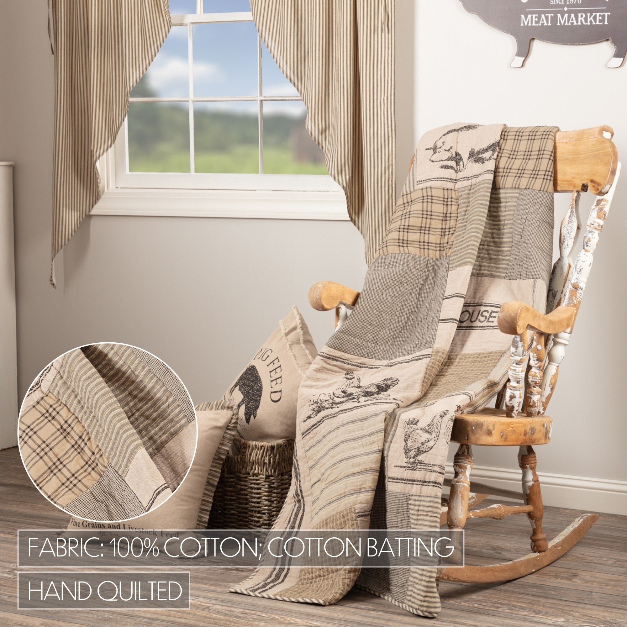 Farmhouse Decor Miller Farm Farm Animal Throw Rod Pocket Cotton Nature Print Stenciled Chambray N A