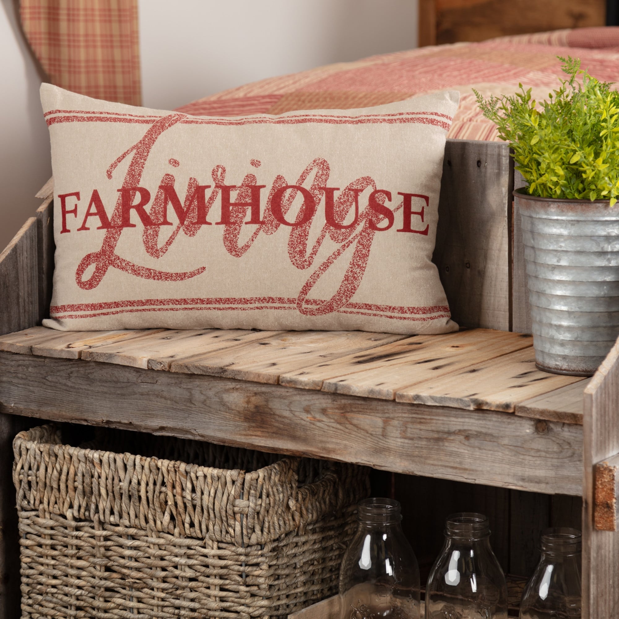 Vhc Brands Red And Tan Cotton Farmhouse Accent Pillow