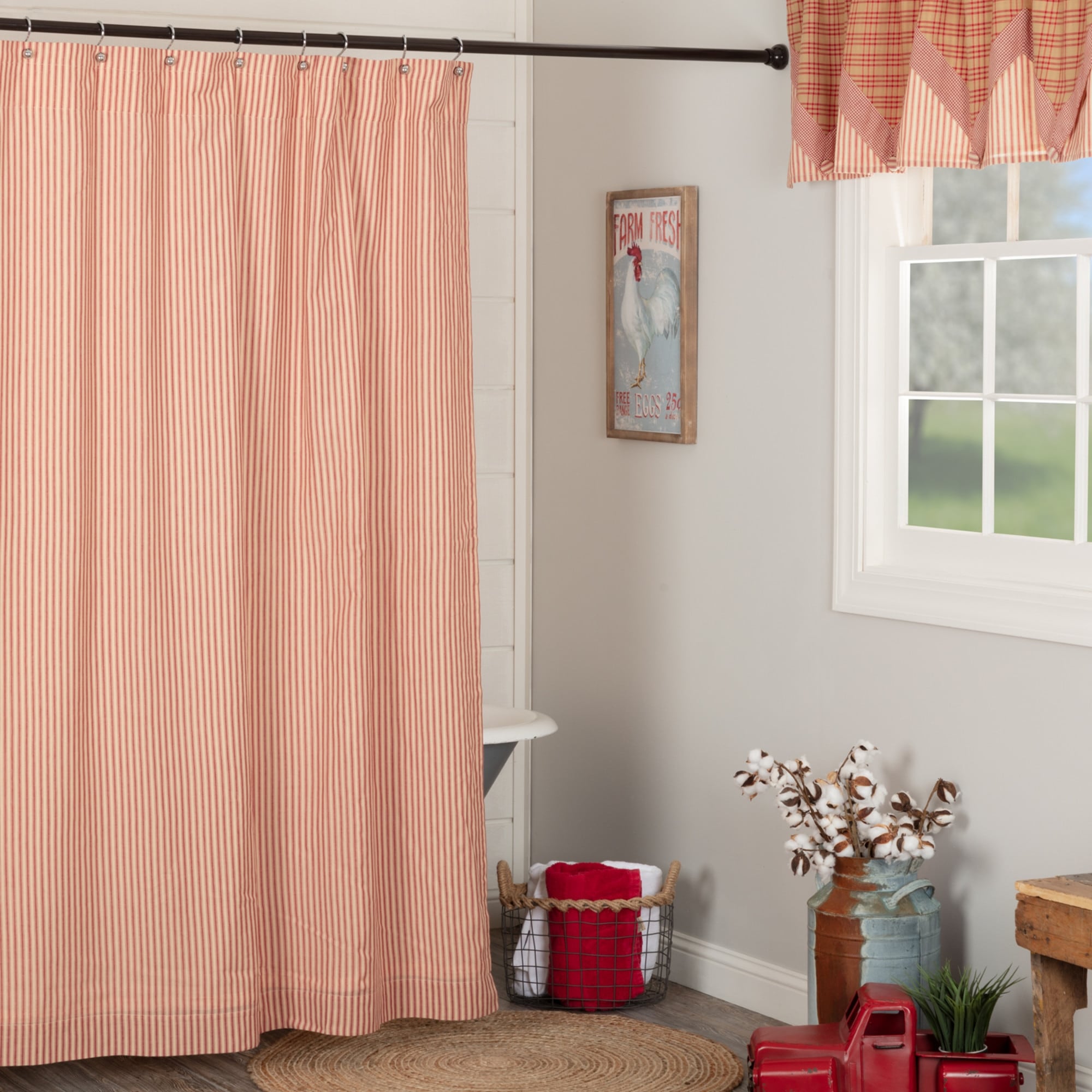 Sawyer Mill Red Ticking Stripe Shower Curtain 72X72