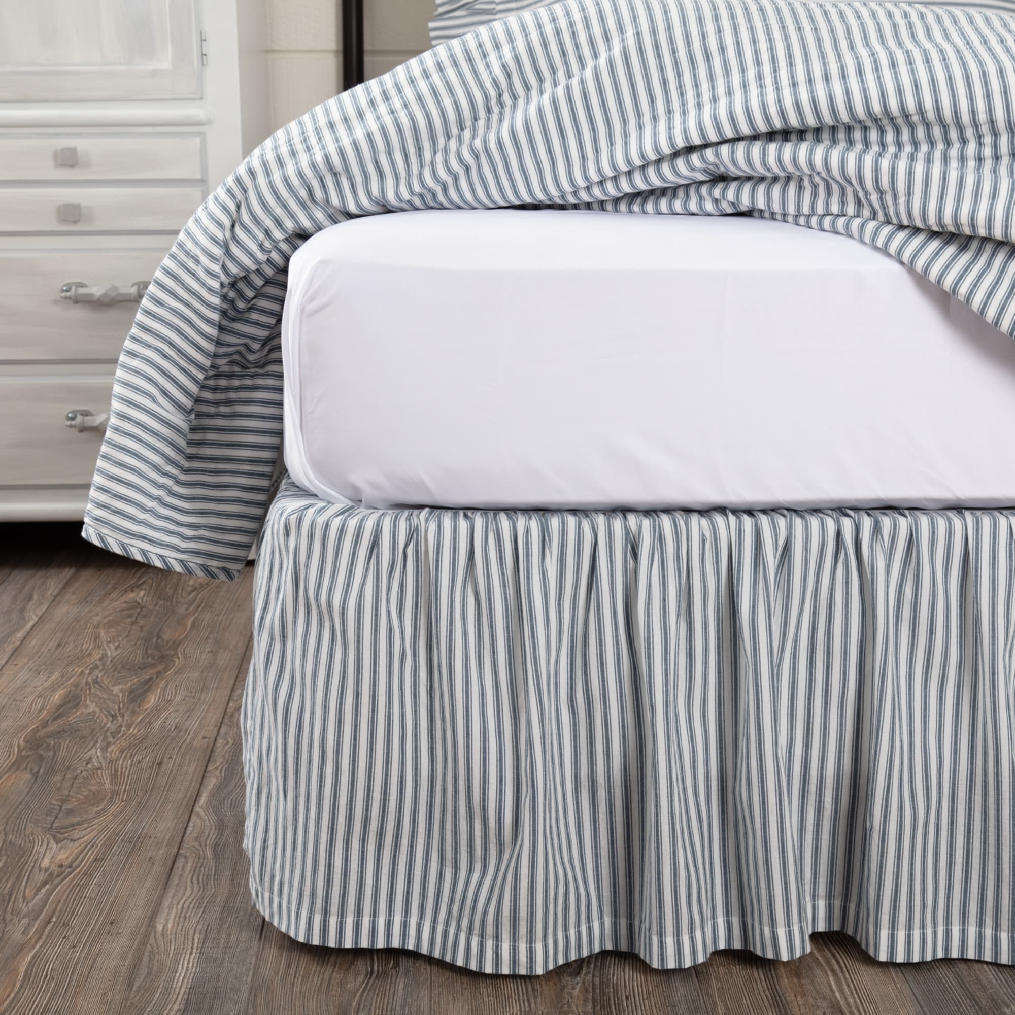 Farmhouse Bedding Miller Farm Ticking Stripe Bed Skirt Cotton Striped Gathered